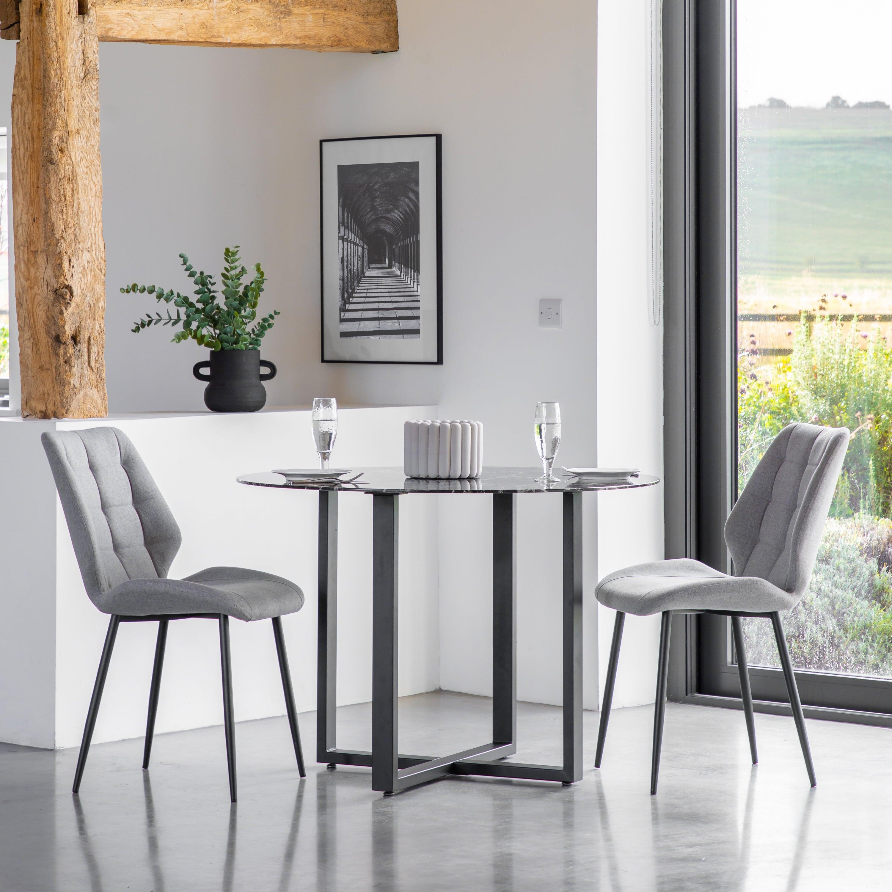Cadenza Dining Chair Light Grey Fabric with Iron Legs (2pk) - Maison Rêves UK