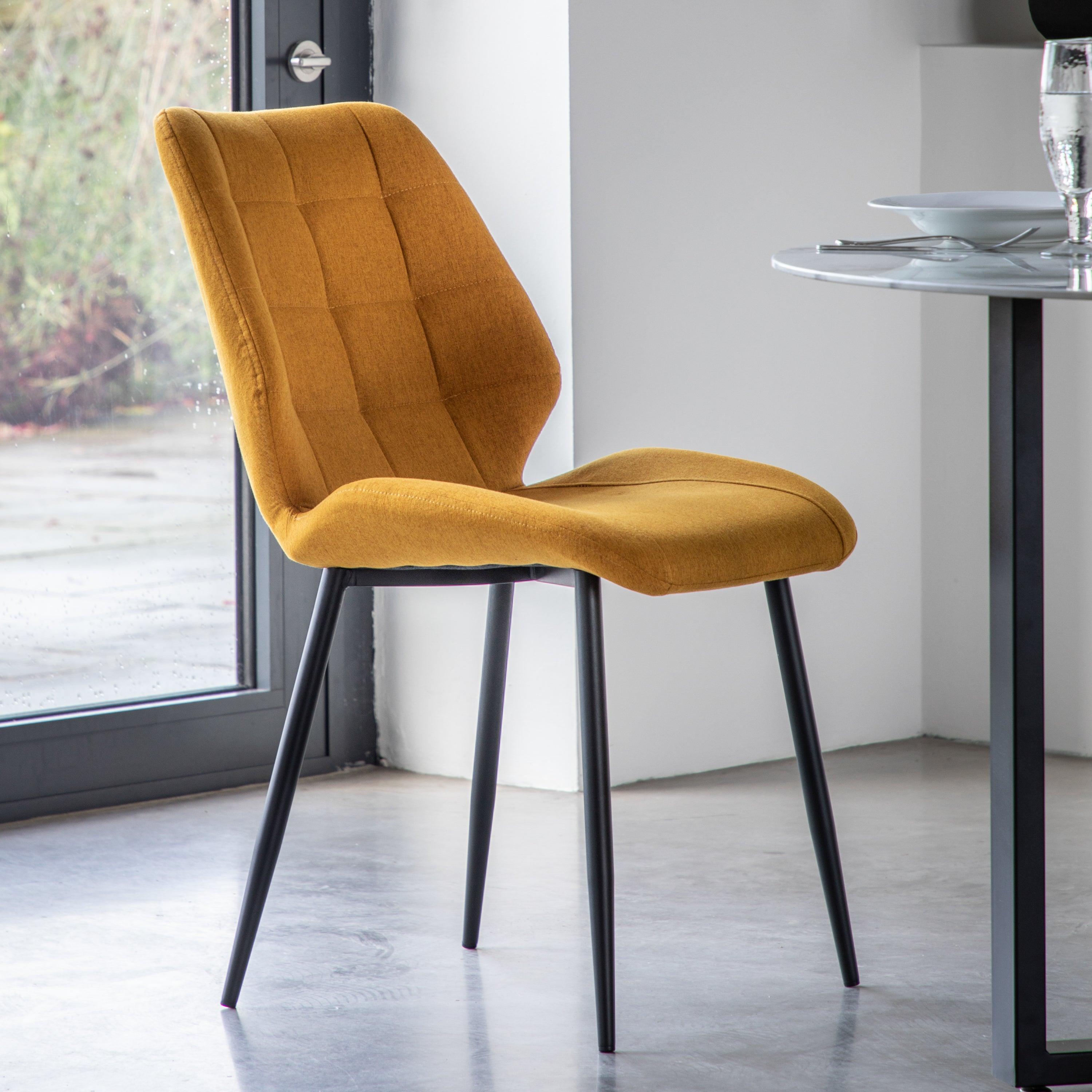 Cadenza Dining Chair Saffron Fabric with Iron Legs (2pk) - Maison Rêves UK