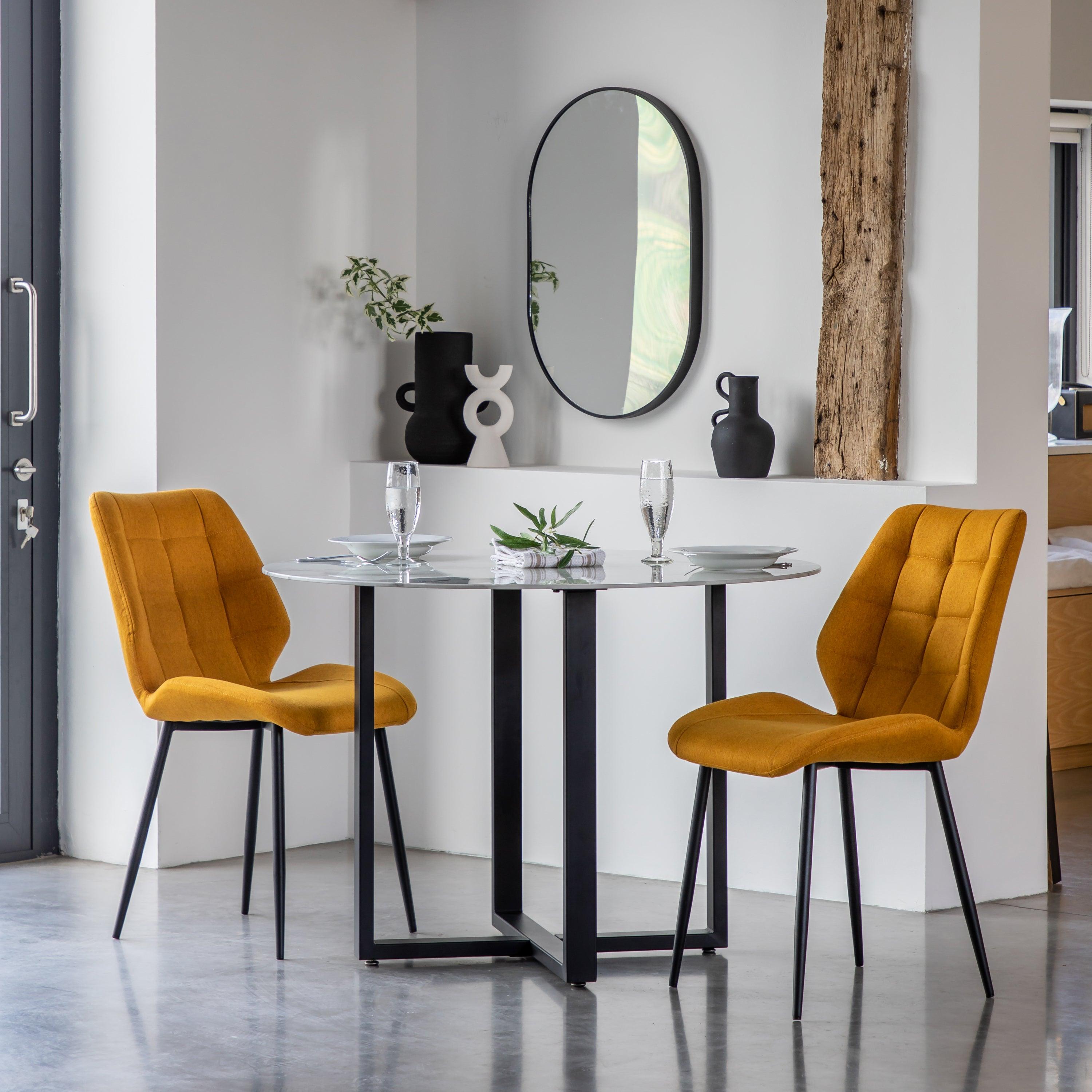 Cadenza Dining Chair Saffron Fabric with Iron Legs (2pk) - Maison Rêves UK