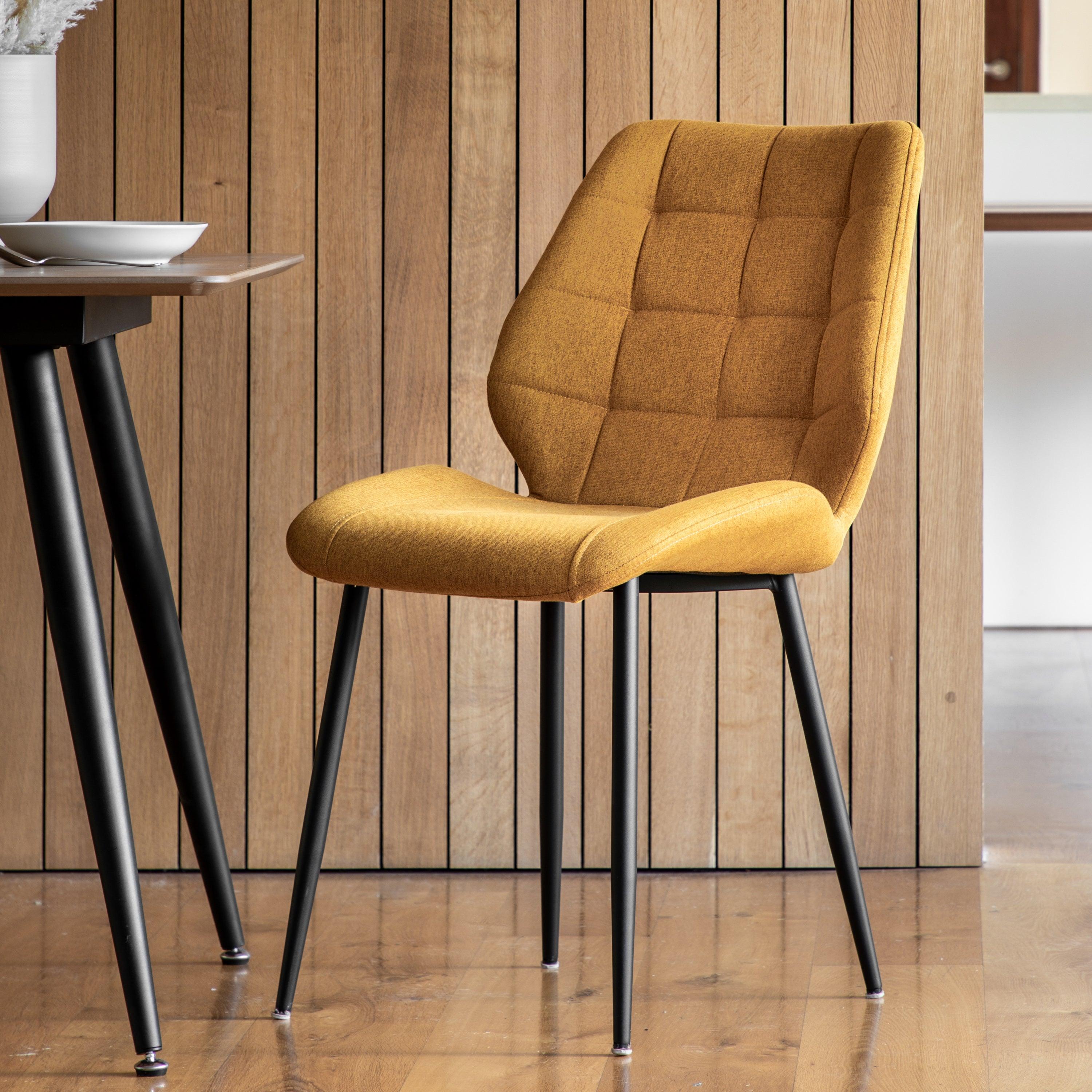Cadenza Dining Chair Saffron Fabric with Iron Legs (2pk) - Maison Rêves UK