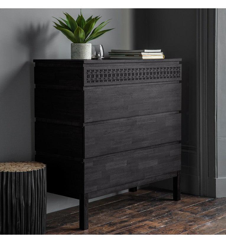 Calvera Boutique Wooden 4 Drawer Chest in Black - Maison Rêves UK