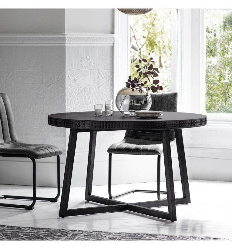 Calvera Boutique Wooden Round Dining Table in Black - Maison Rêves UK