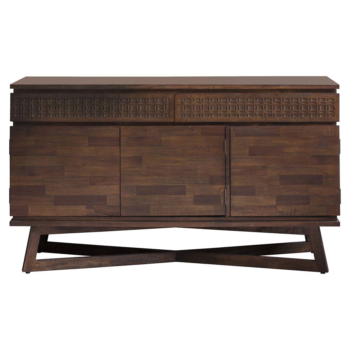 Calvera Retreat Wooden 3 Door / 2 Drawer Sideboard in Brown - Maison Rêves UK