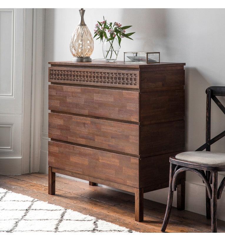 Calvera Retreat Wooden 4 Drawer Chest in Brown - Maison Rêves UK