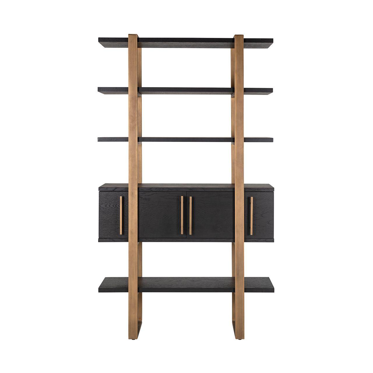Cambon Gold Stainless Steel Bookcase with Dark Coffee 4 Door Cabinet by Richmond Interiors - Maison Rêves UK