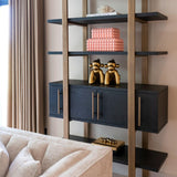 Cambon Gold Stainless Steel Bookcase with Dark Coffee 4 Door Cabinet by Richmond Interiors - Maison Rêves UK