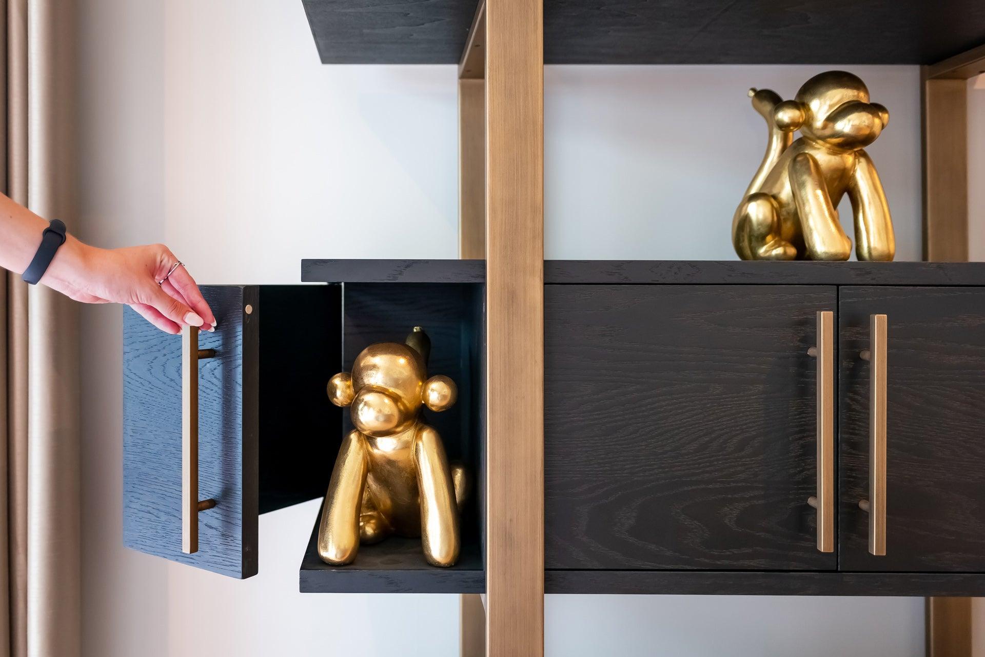 Cambon Gold Stainless Steel Bookcase with Dark Coffee 4 Door Cabinet by Richmond Interiors - Maison Rêves UK