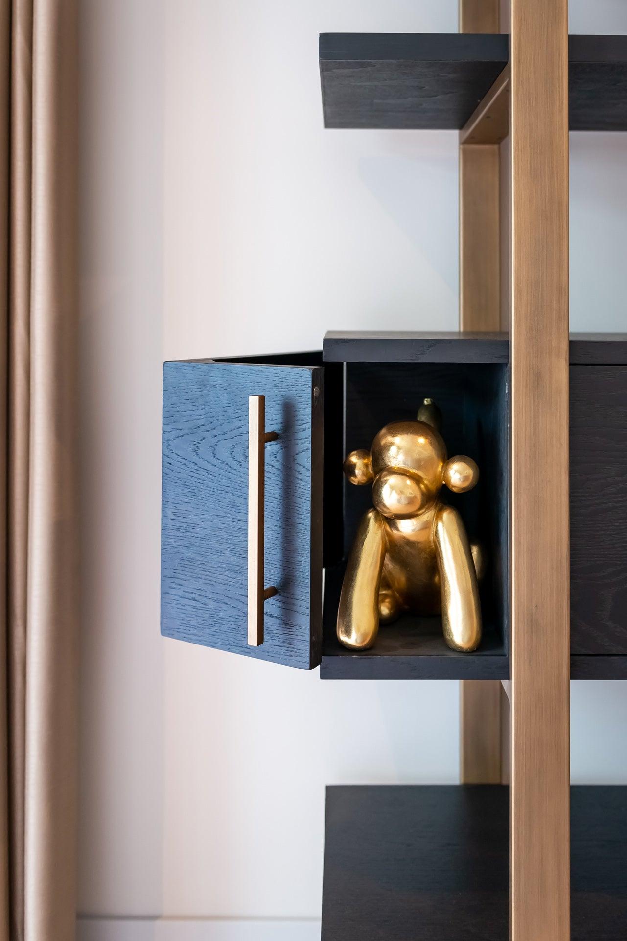 Cambon Gold Stainless Steel Bookcase with Dark Coffee 4 Door Cabinet by Richmond Interiors - Maison Rêves UK