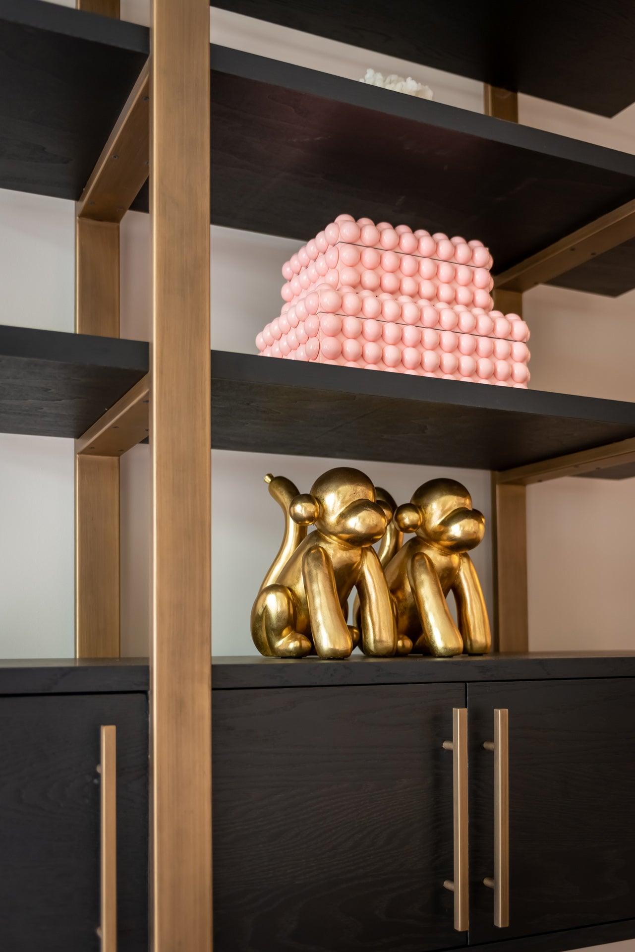 Cambon Gold Stainless Steel Bookcase with Dark Coffee 4 Door Cabinet by Richmond Interiors - Maison Rêves UK