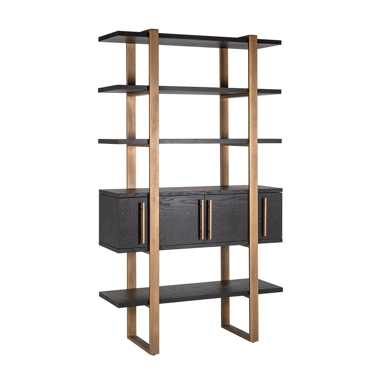 Cambon Gold Stainless Steel Bookcase with Dark Coffee 4 Door Cabinet by Richmond Interiors - Maison Rêves UK