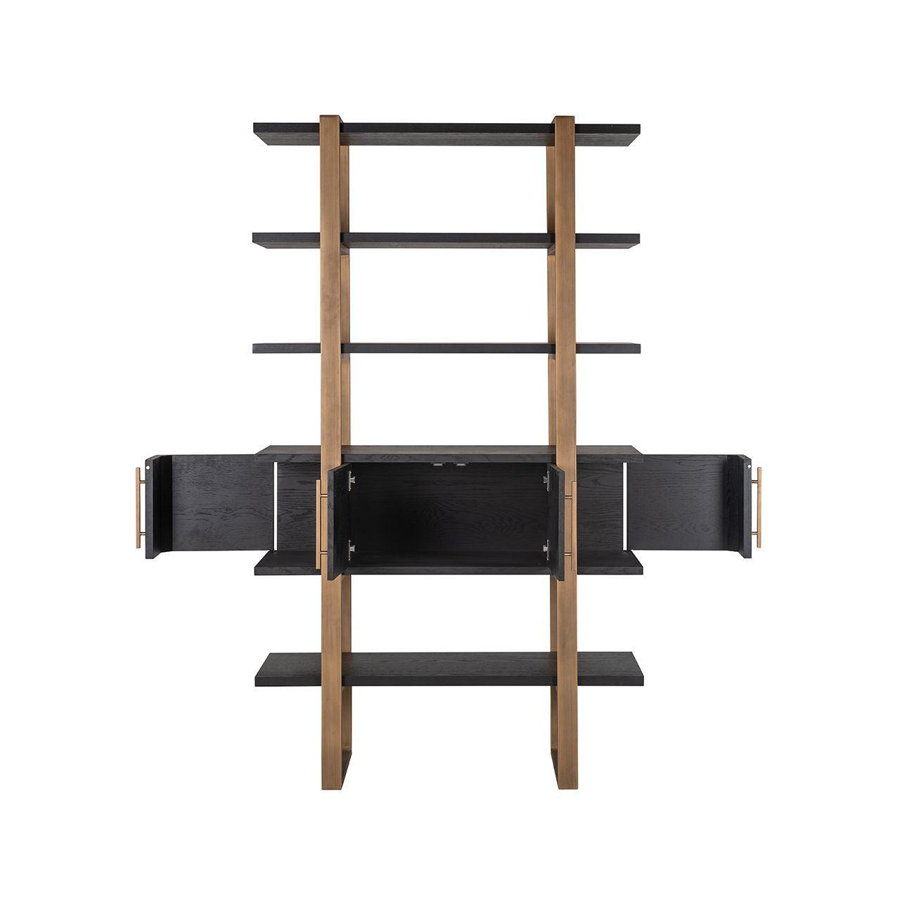 Cambon Gold Stainless Steel Bookcase with Dark Coffee 4 Door Cabinet by Richmond Interiors - Maison Rêves UK