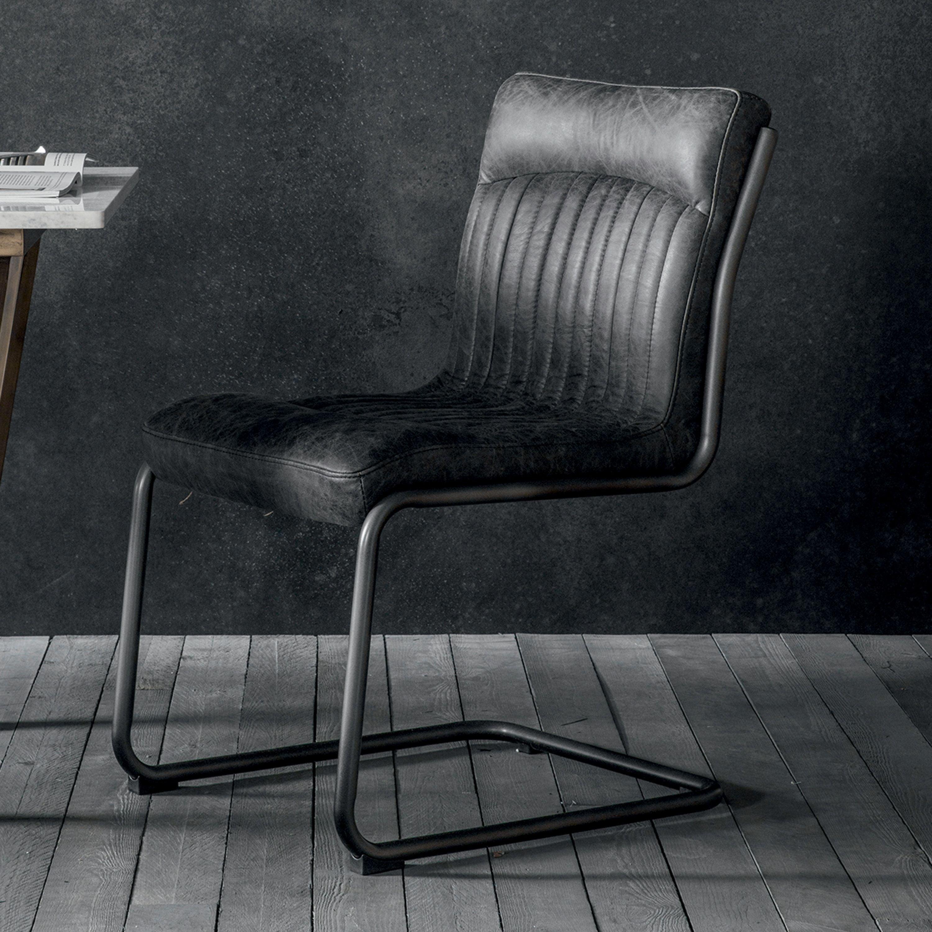 Capriccio Leather Dining Chair Antique Ebony with Black Legs - Maison Rêves UK