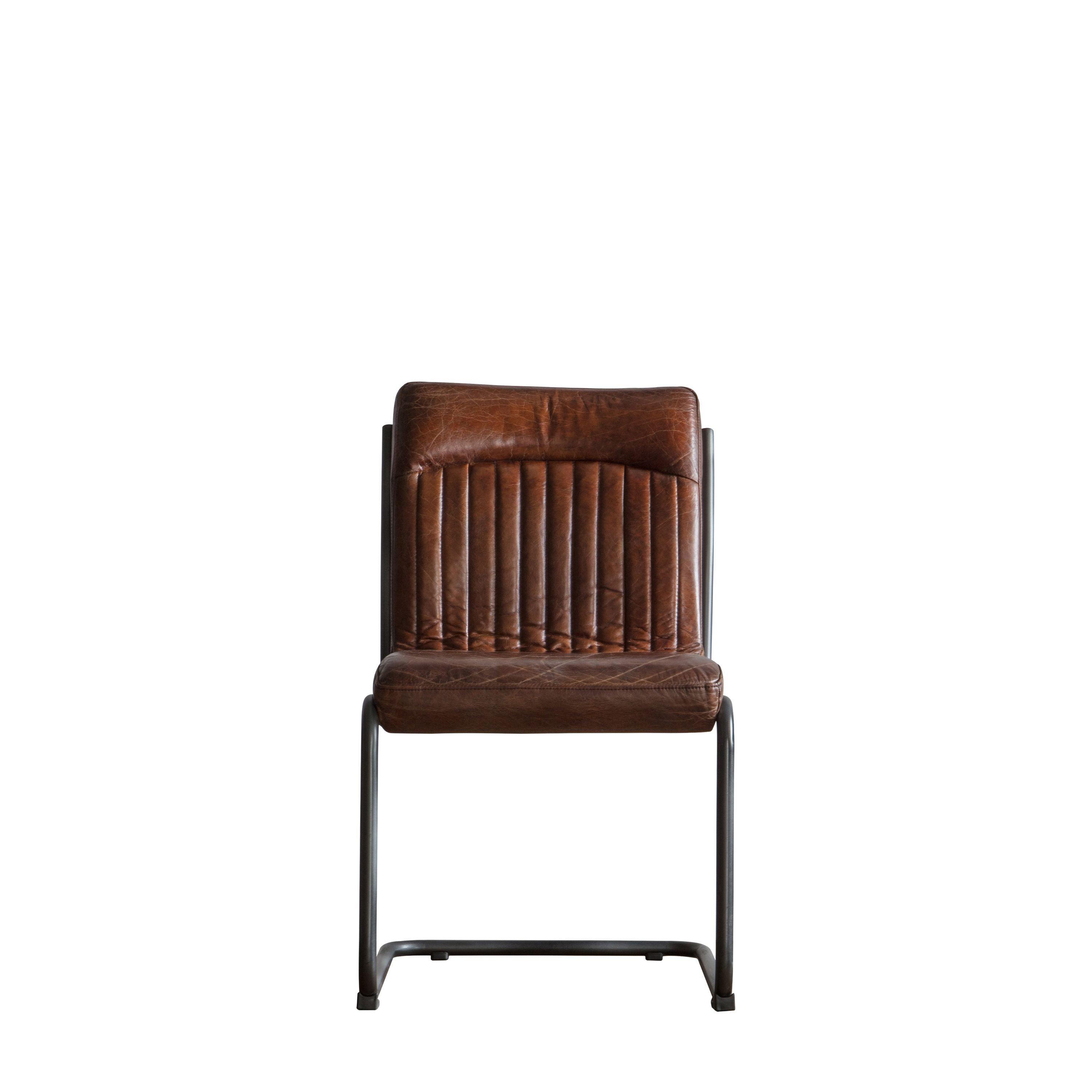 Capriccio Leather Dining Chair Brown with Black Iron Legs - Maison Rêves UK