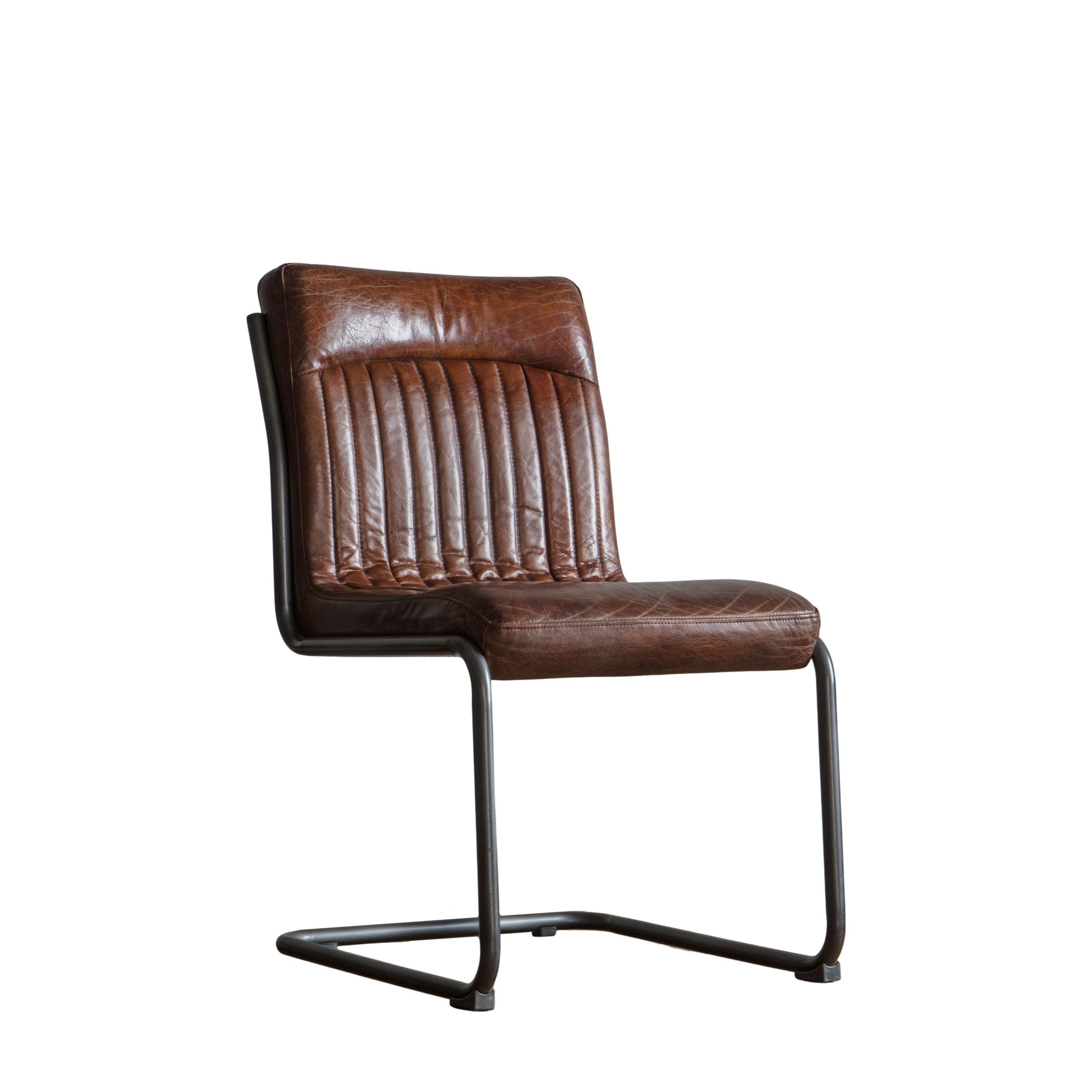 Capriccio Leather Dining Chair Brown with Black Iron Legs - Maison Rêves UK