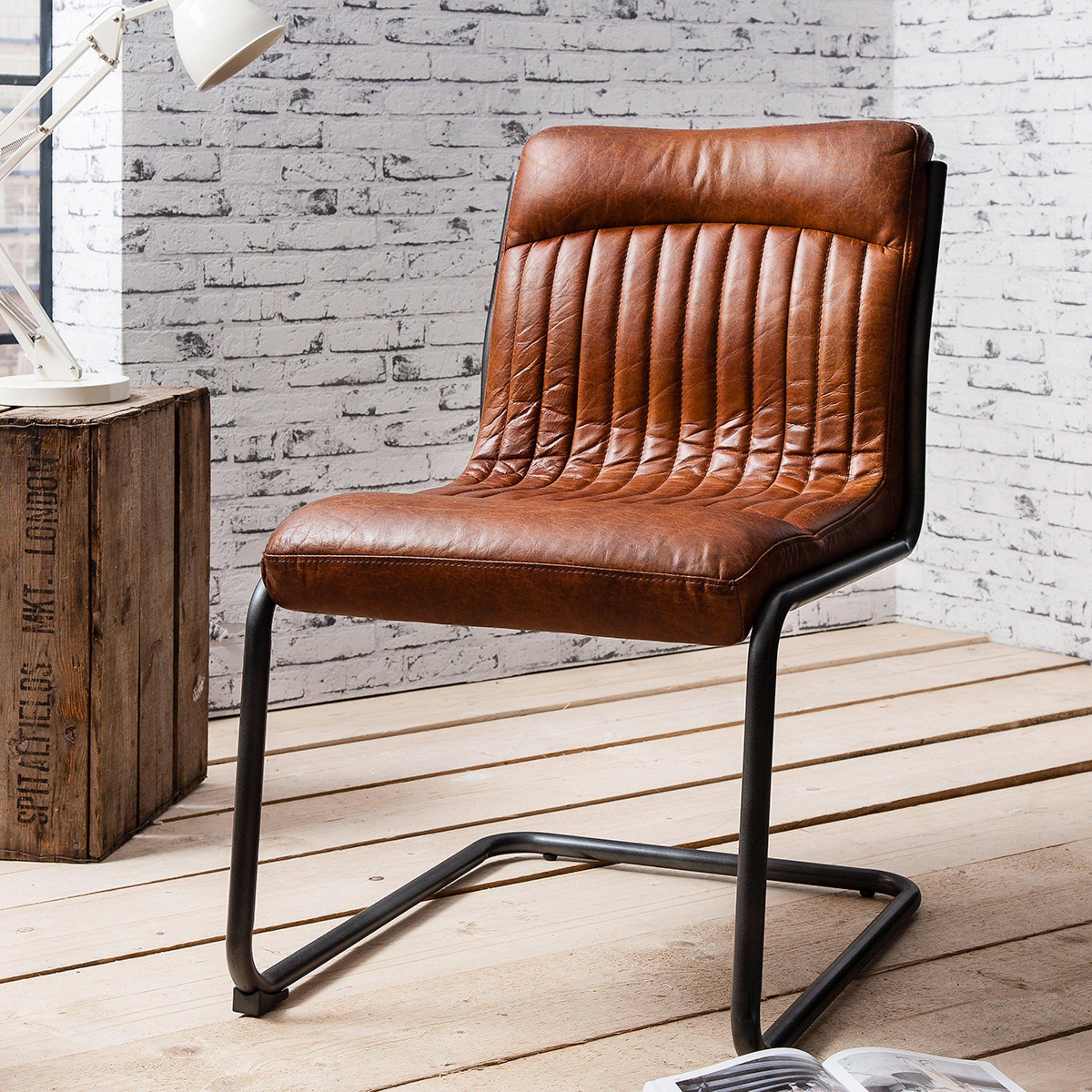 Capriccio Leather Dining Chair Brown with Black Iron Legs - Maison Rêves UK