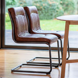 Capriccio Leather Dining Chair Brown with Black Iron Legs - Maison Rêves UK