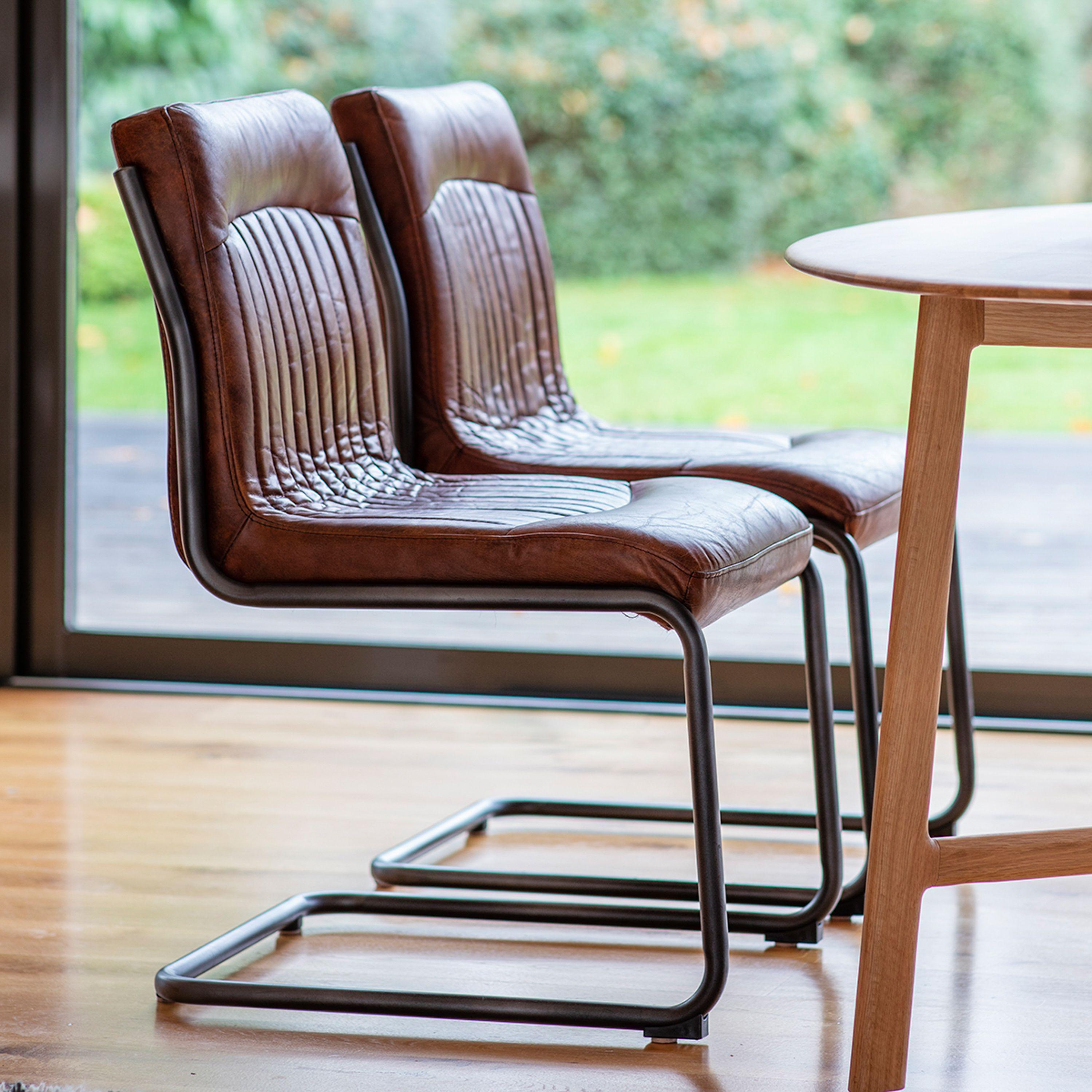 Capriccio Leather Dining Chair Brown with Black Iron Legs - Maison Rêves UK