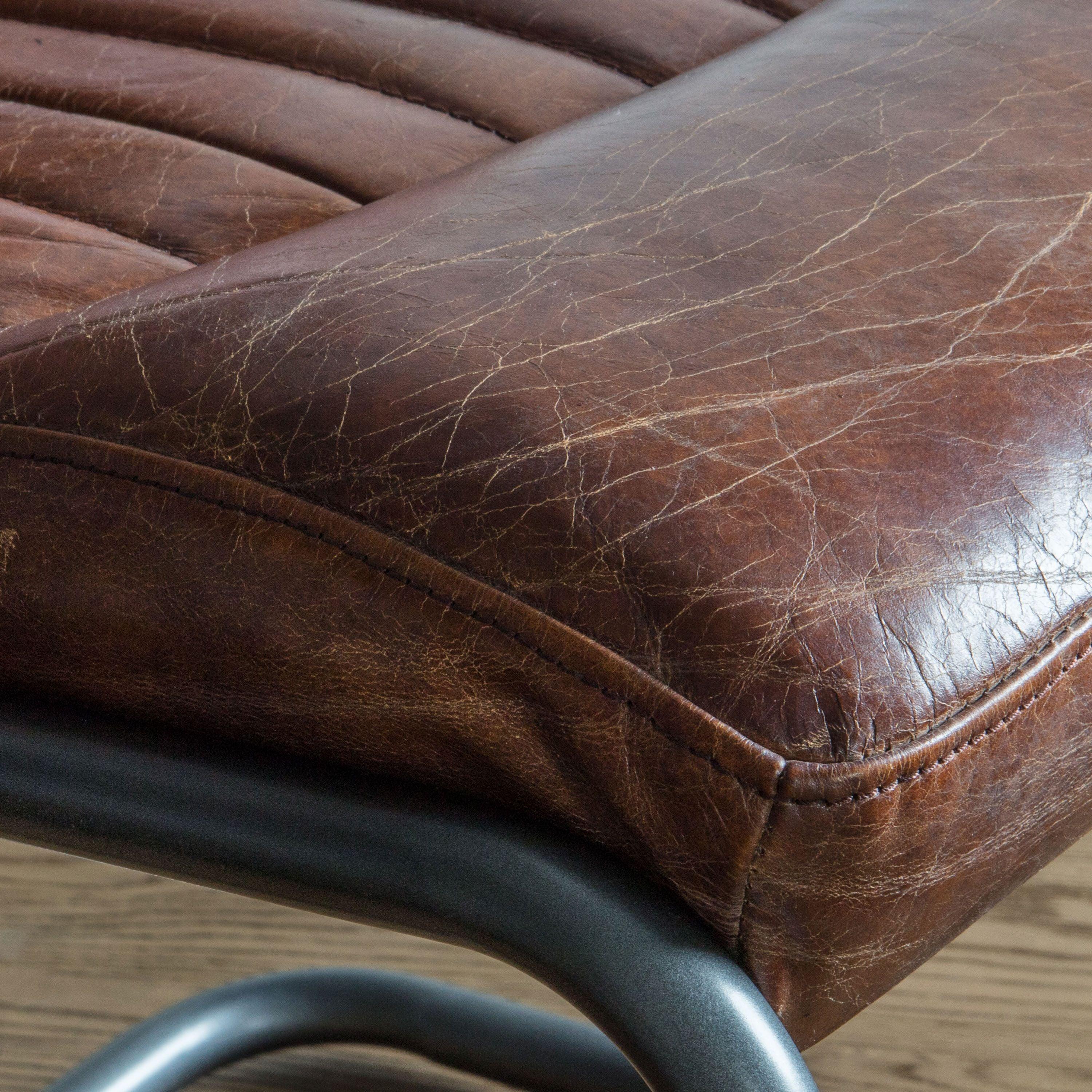 Capriccio Leather Dining Chair Brown with Black Iron Legs - Maison Rêves UK