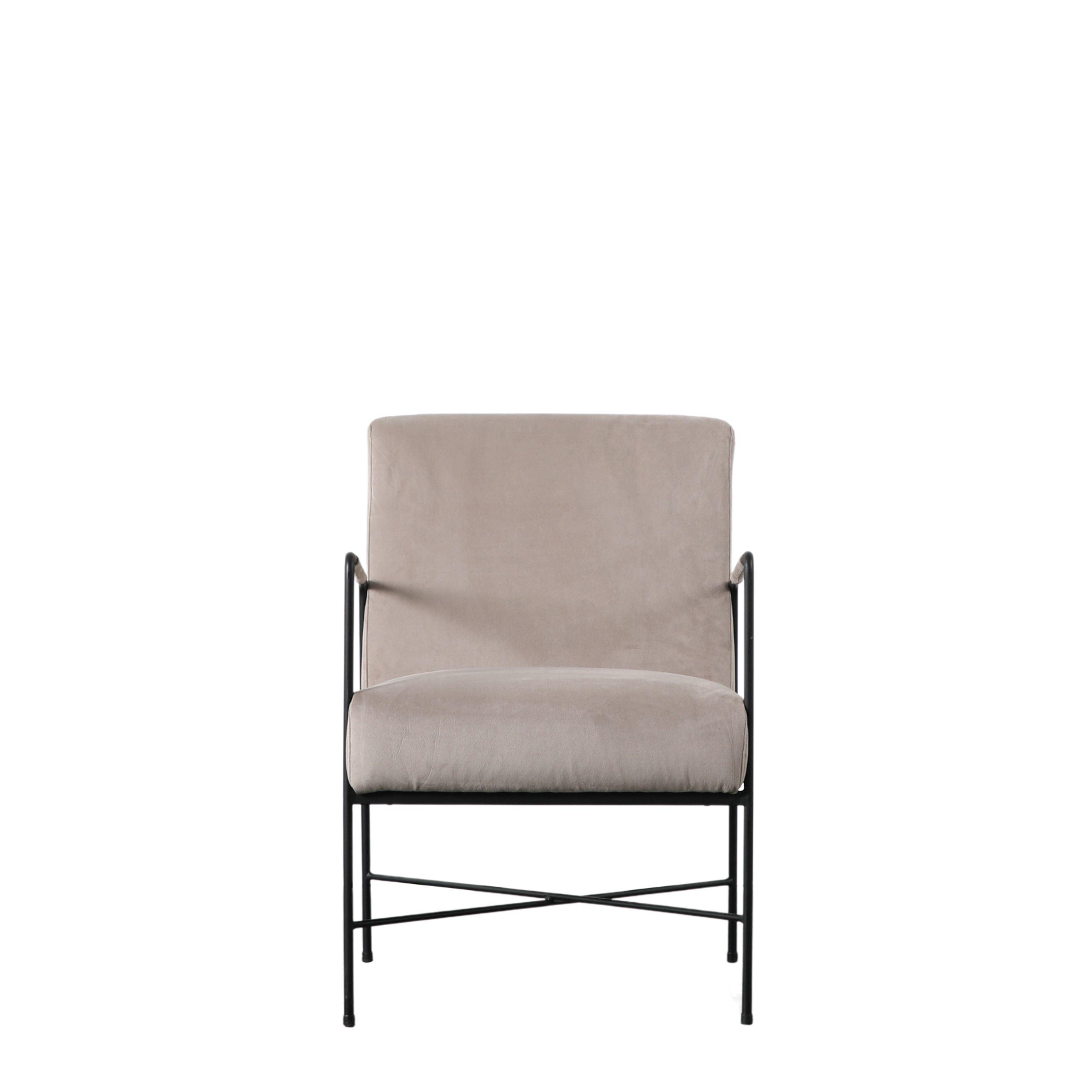 Chartwellshire Fabric Armchair Grey with Narrow Metal Arms - Maison Rêves UK