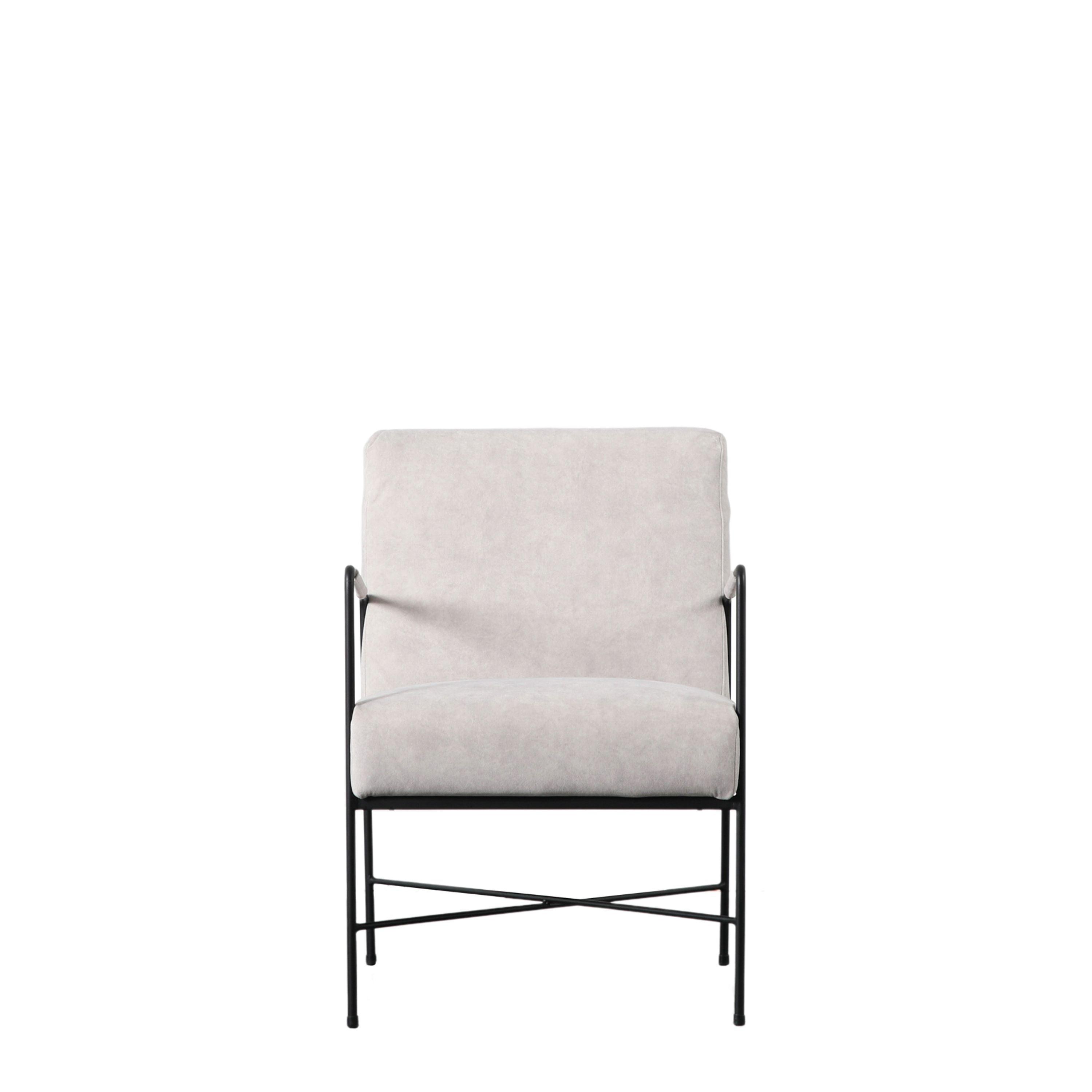 Chartwellshire Fabric Armchair White with Narrow Metal Arms - Maison Rêves UK