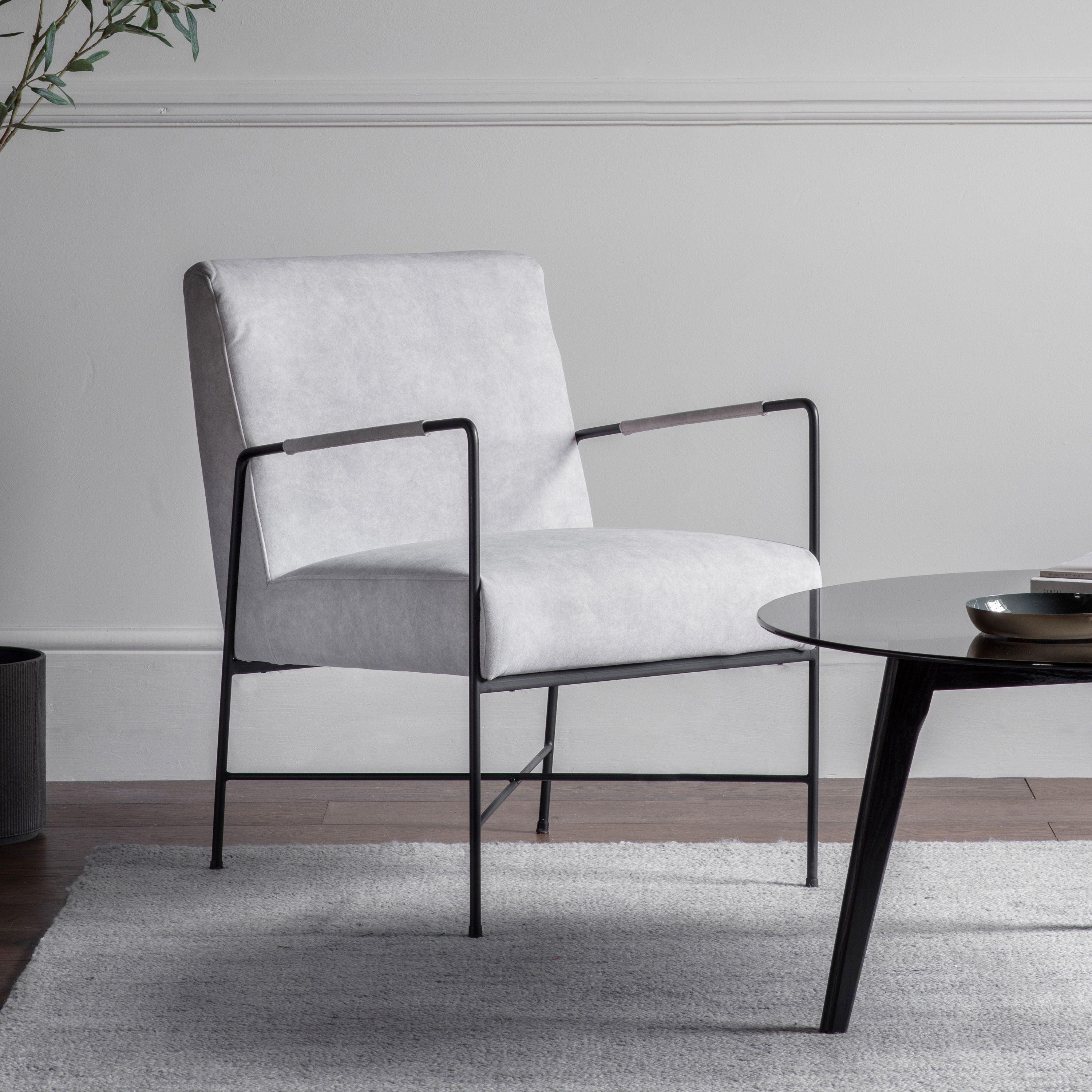 Chartwellshire Fabric Armchair White with Narrow Metal Arms - Maison Rêves UK