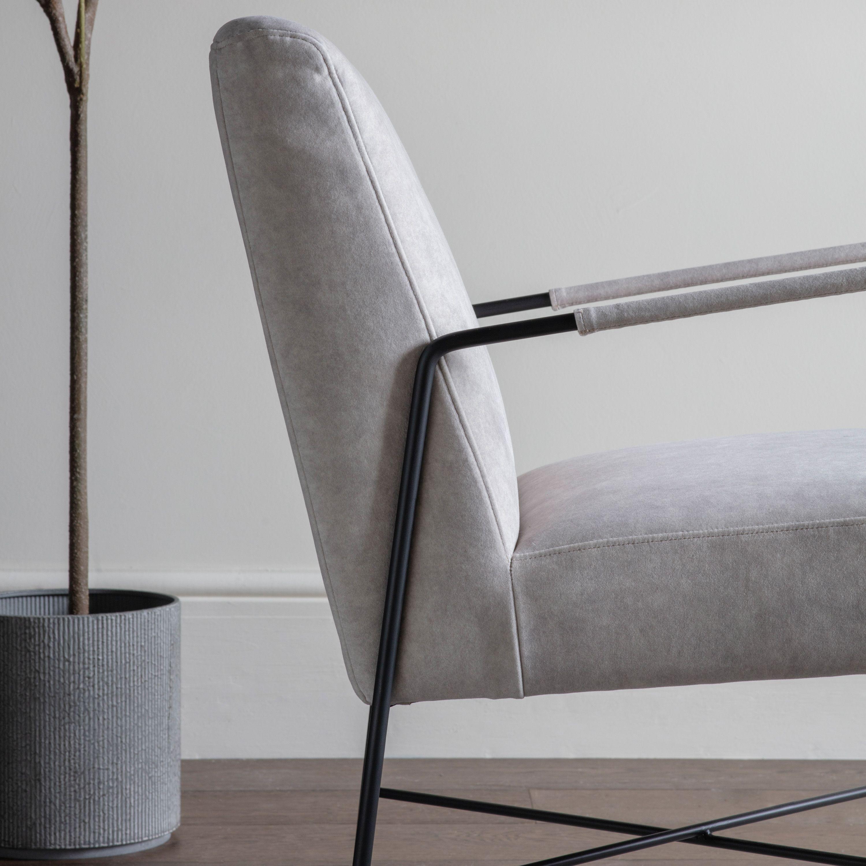 Chartwellshire Fabric Armchair White with Narrow Metal Arms - Maison Rêves UK