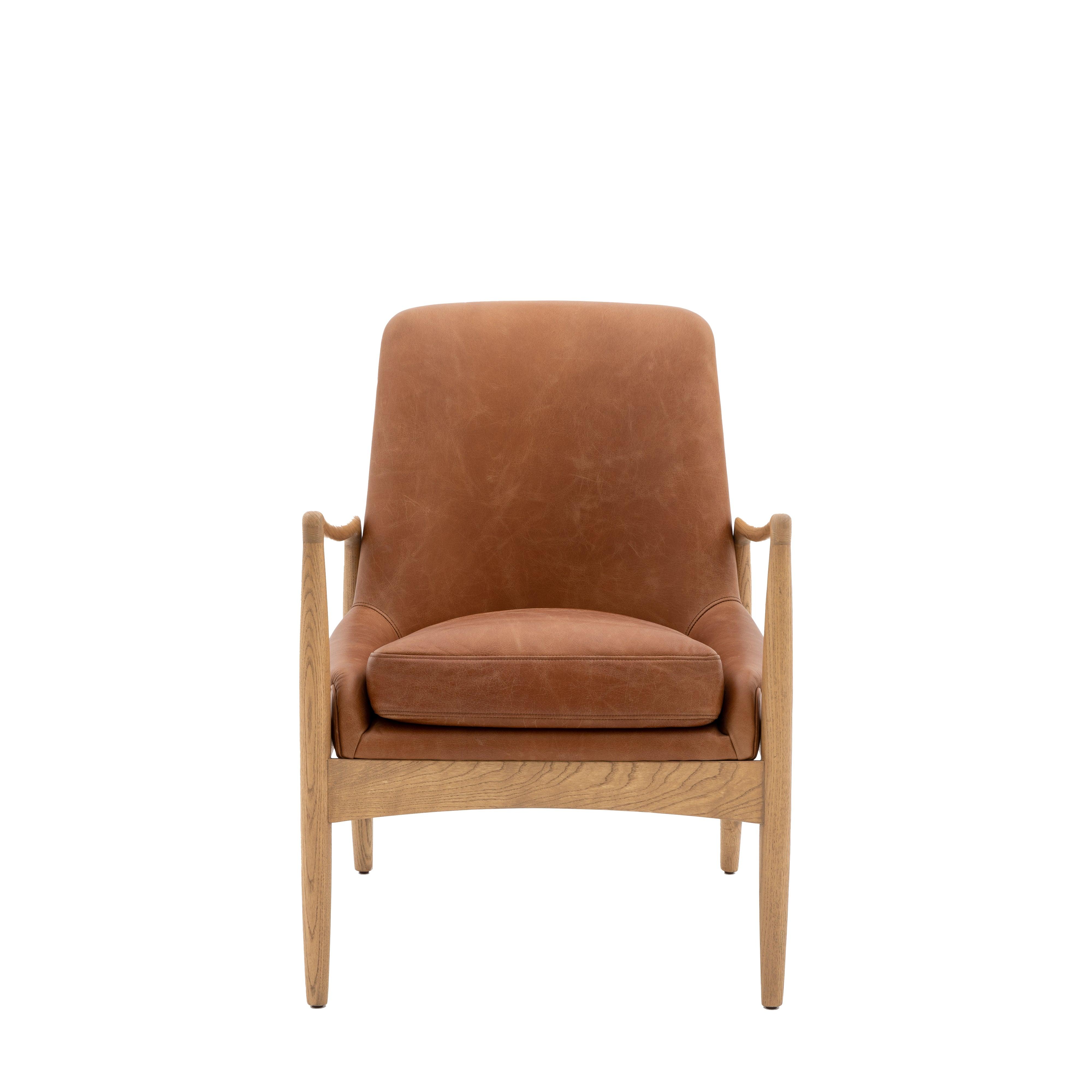Chroma Weathered Ashwood Frame Armchair Brown Leather - Maison Rêves UK