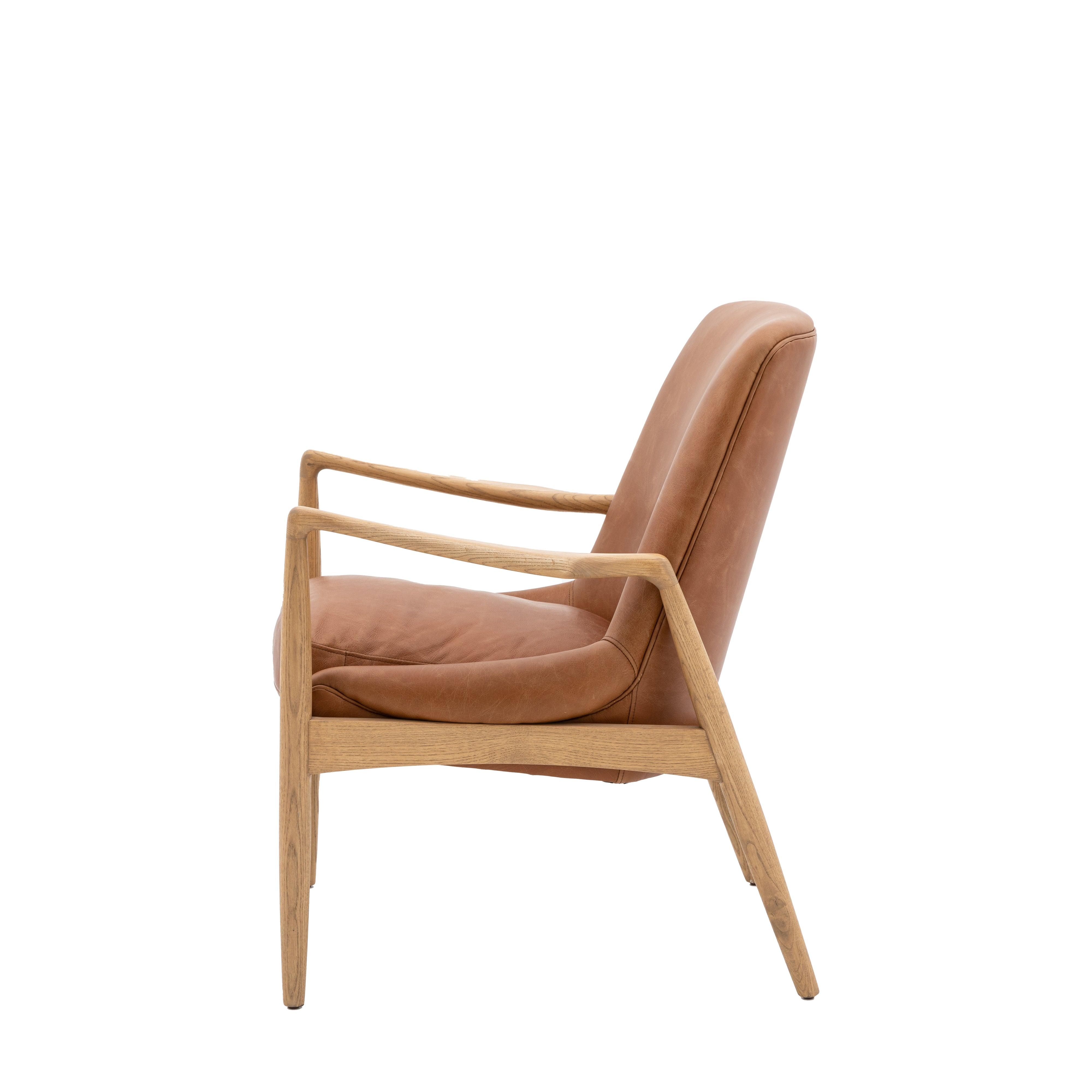 Chroma Weathered Ashwood Frame Armchair Brown Leather - Maison Rêves UK