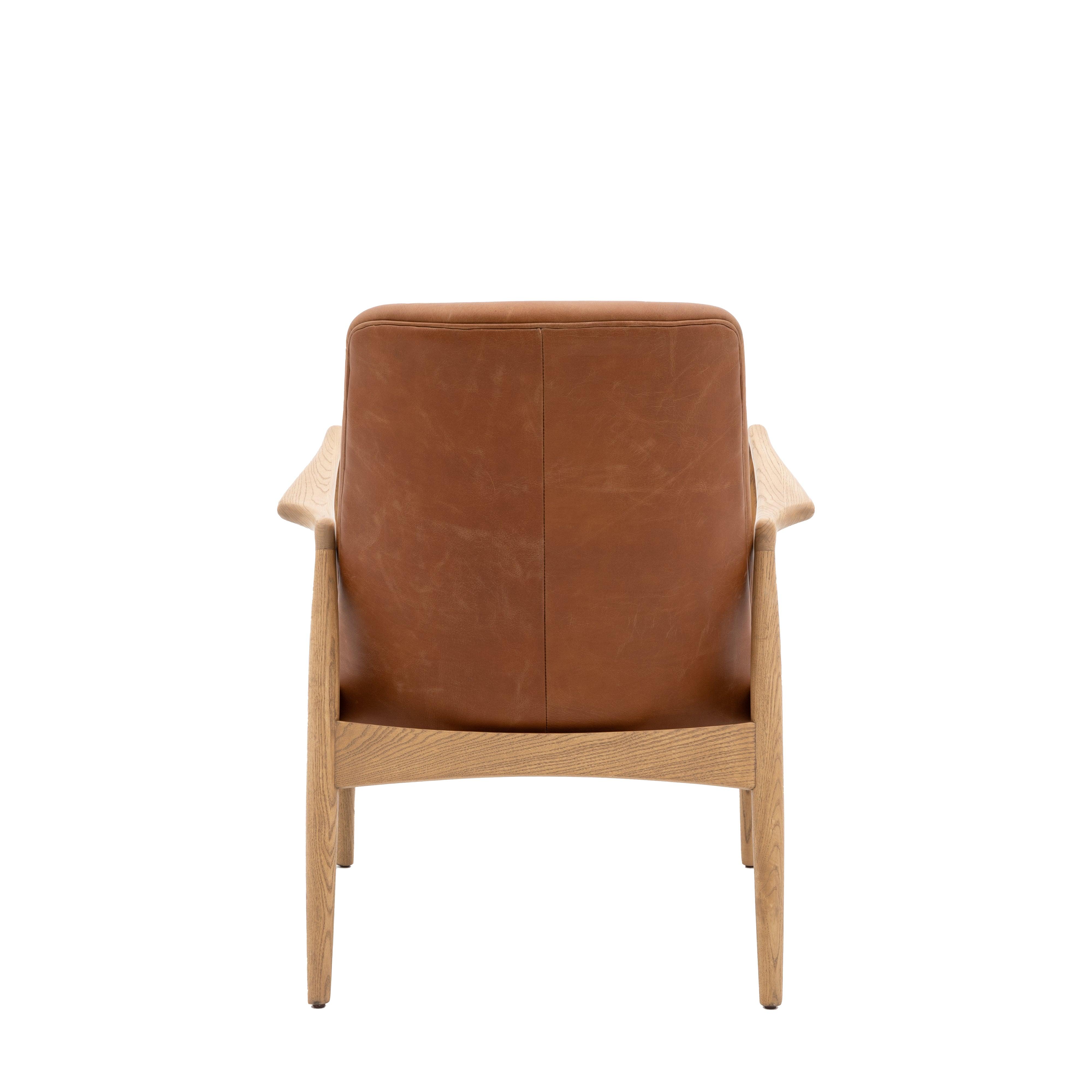 Chroma Weathered Ashwood Frame Armchair Brown Leather - Maison Rêves UK