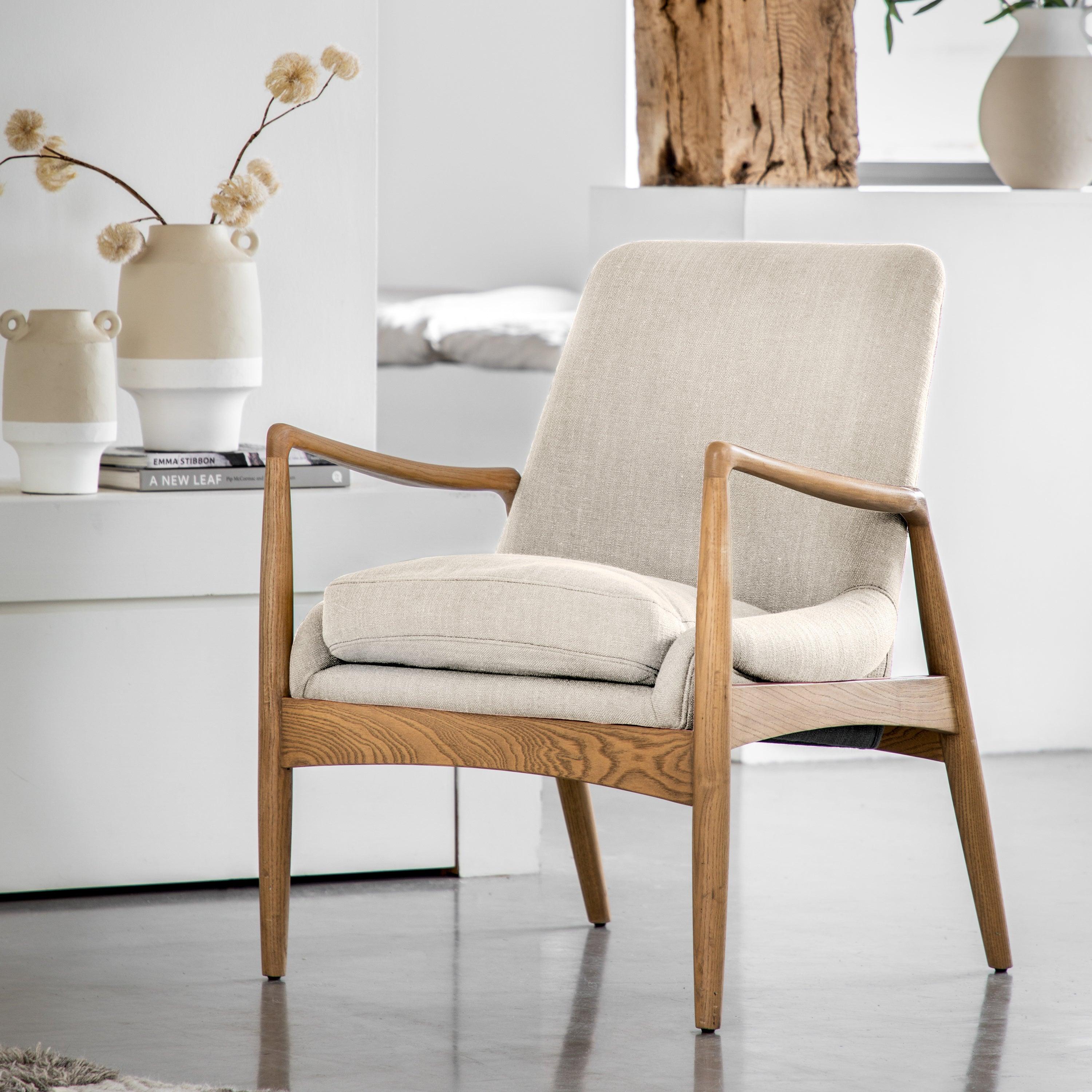 Chroma Weathered Ashwood Frame Armchair Natural Linen - Maison Rêves UK