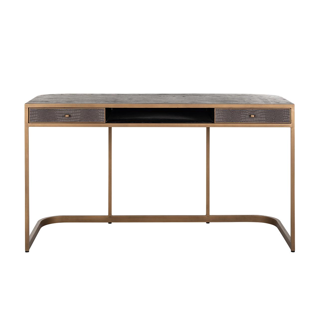 Classio 2 Drawer Desk in Leather with Brushed Gold Frame by Richmond Interiors - Maison Rêves UK