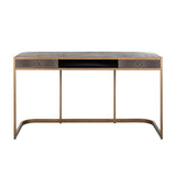 Classio 2 Drawer Desk in Leather with Brushed Gold Frame by Richmond Interiors - Maison Rêves UK