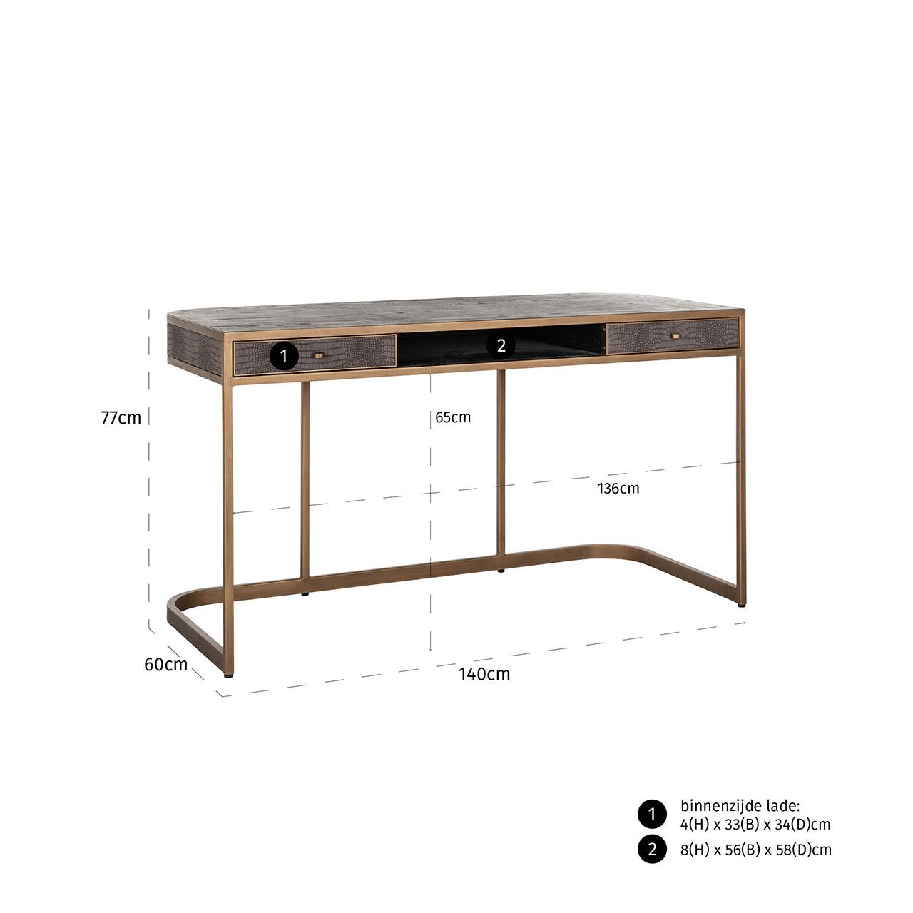 Classio 2 Drawer Desk in Leather with Brushed Gold Frame by Richmond Interiors - Maison Rêves UK