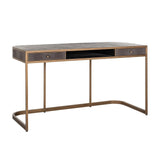 Classio 2 Drawer Desk in Leather with Brushed Gold Frame by Richmond Interiors - Maison Rêves UK