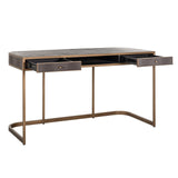Classio 2 Drawer Desk in Leather with Brushed Gold Frame by Richmond Interiors - Maison Rêves UK