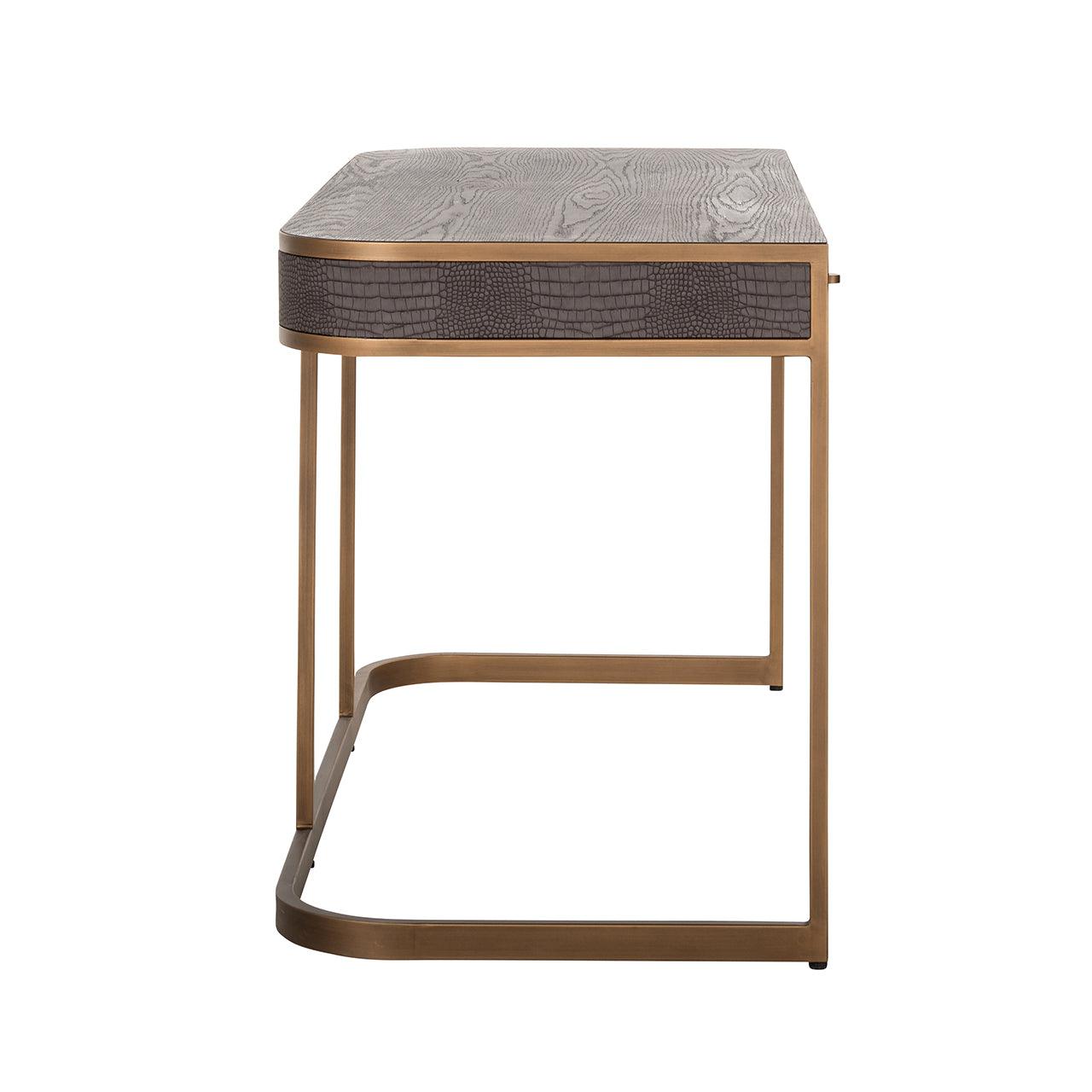 Classio 2 Drawer Desk in Leather with Brushed Gold Frame by Richmond Interiors - Maison Rêves UK
