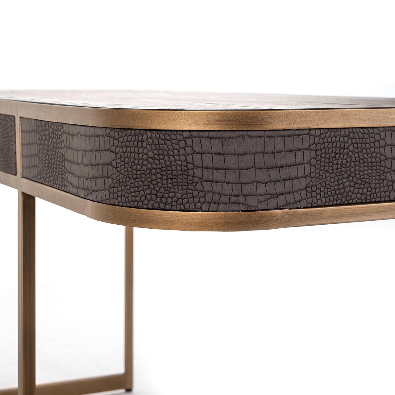 Classio 2 Drawer Desk in Leather with Brushed Gold Frame by Richmond Interiors - Maison Rêves UK