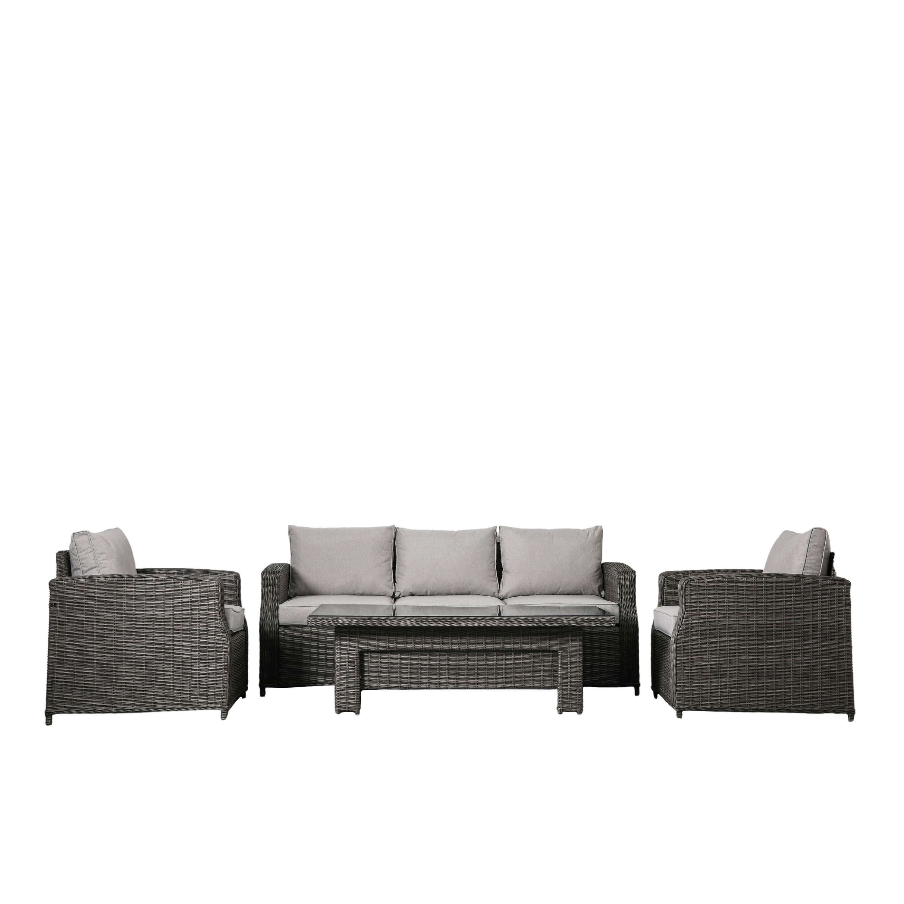 Coswood 3 Seater Outdoor Rattan Dining Set with Rising Table Grey - Maison Rêves UK