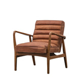 Cruzo Armchair Vintage Brown Leather with Wooden Legs - Maison Rêves UK
