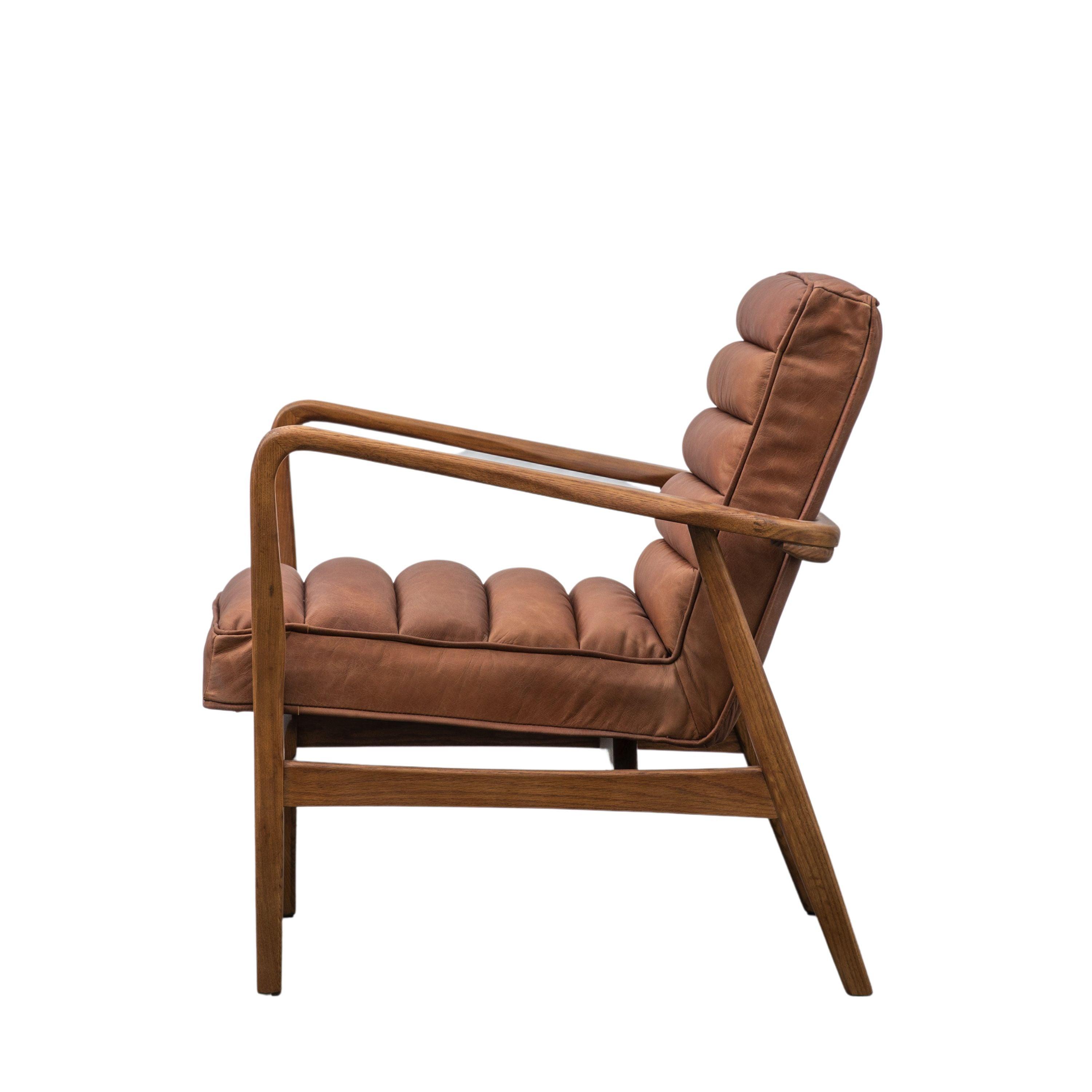 Cruzo Armchair Vintage Brown Leather with Wooden Legs - Maison Rêves UK