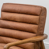 Cruzo Armchair Vintage Brown Leather with Wooden Legs - Maison Rêves UK
