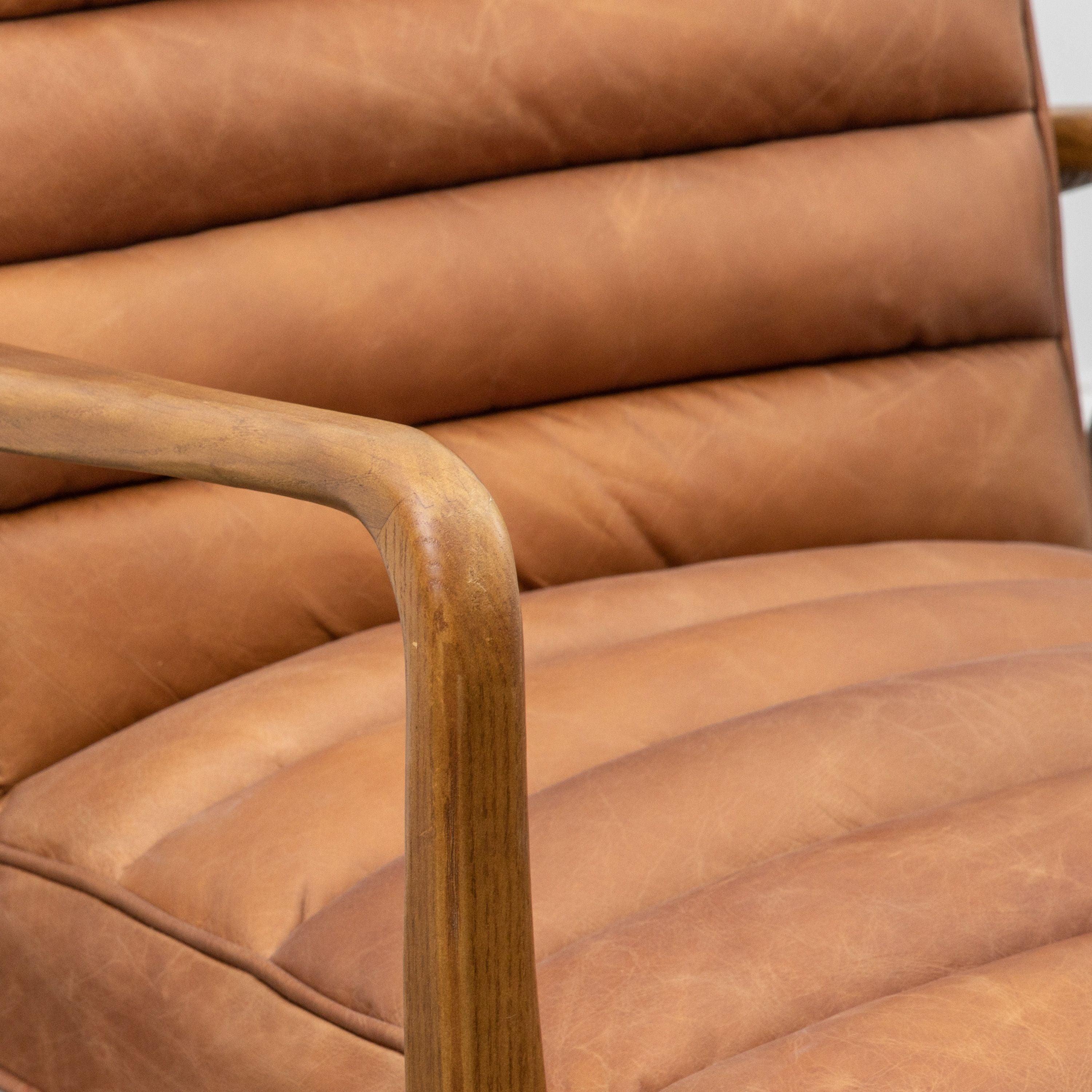 Cruzo Armchair Vintage Brown Leather with Wooden Legs - Maison Rêves UK