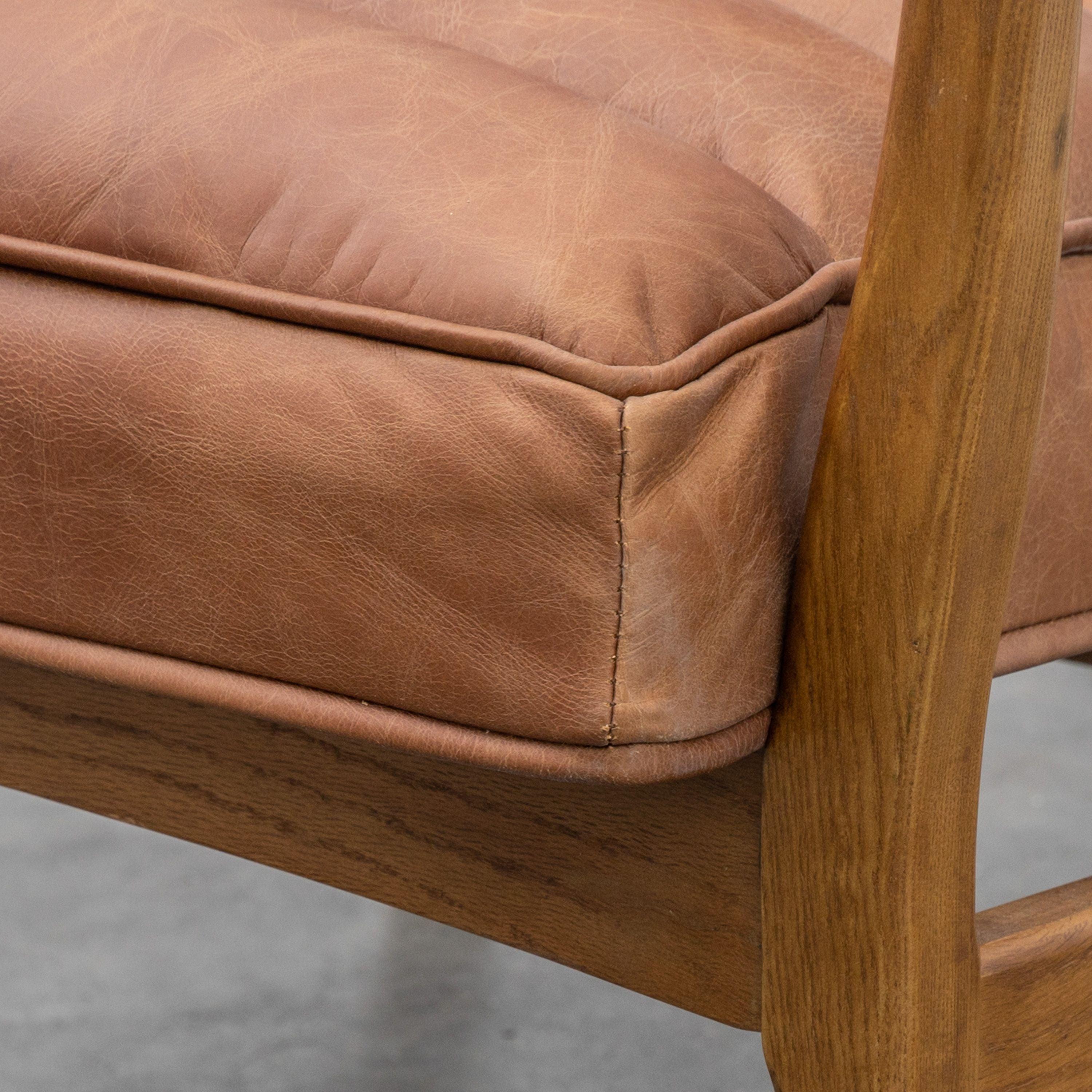 Cruzo Armchair Vintage Brown Leather with Wooden Legs - Maison Rêves UK