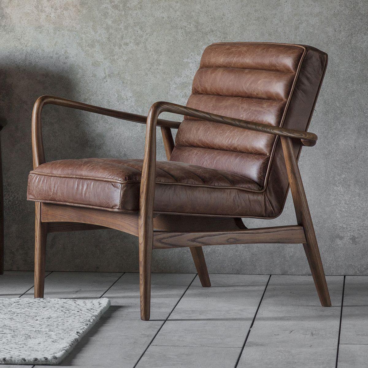 Cruzo Armchair Vintage Brown Leather with Wooden Legs - Maison Rêves UK