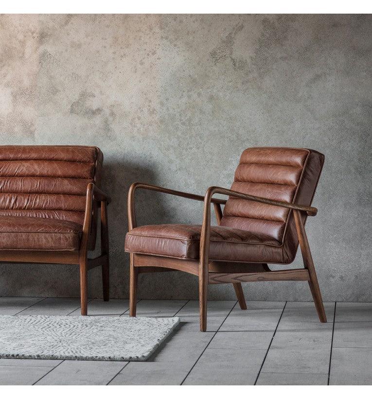 Cruzo Armchair Vintage Brown Leather with Wooden Legs - Maison Rêves UK