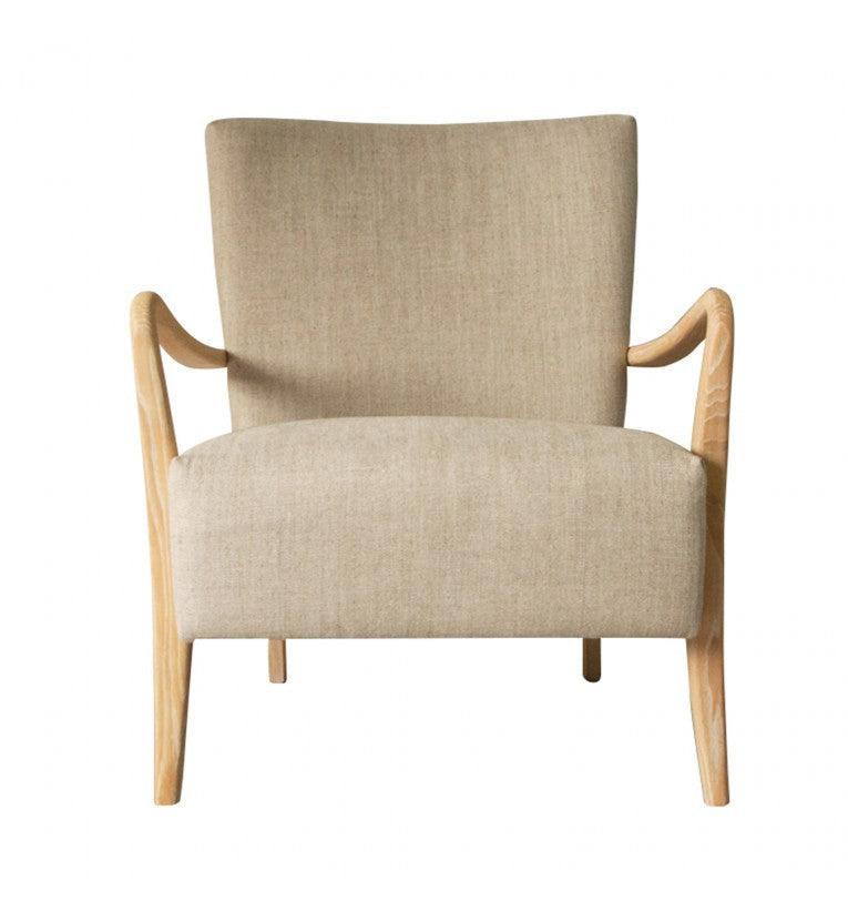Edelmar Solid Oak Armchair Upholstered in Natural Linen - Maison Rêves UK