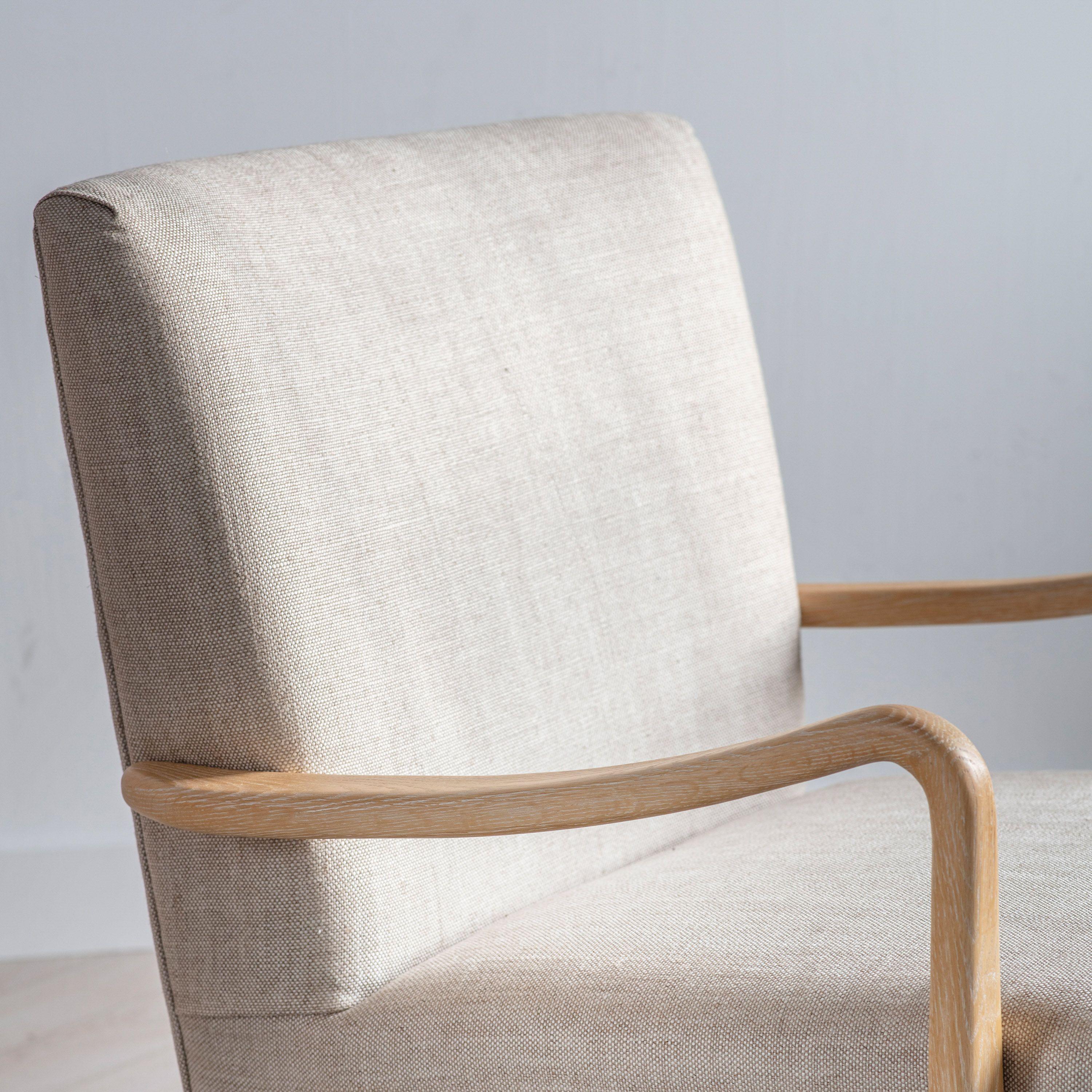 Edelmar Solid Oak Armchair Upholstered in Natural Linen - Maison Rêves UK