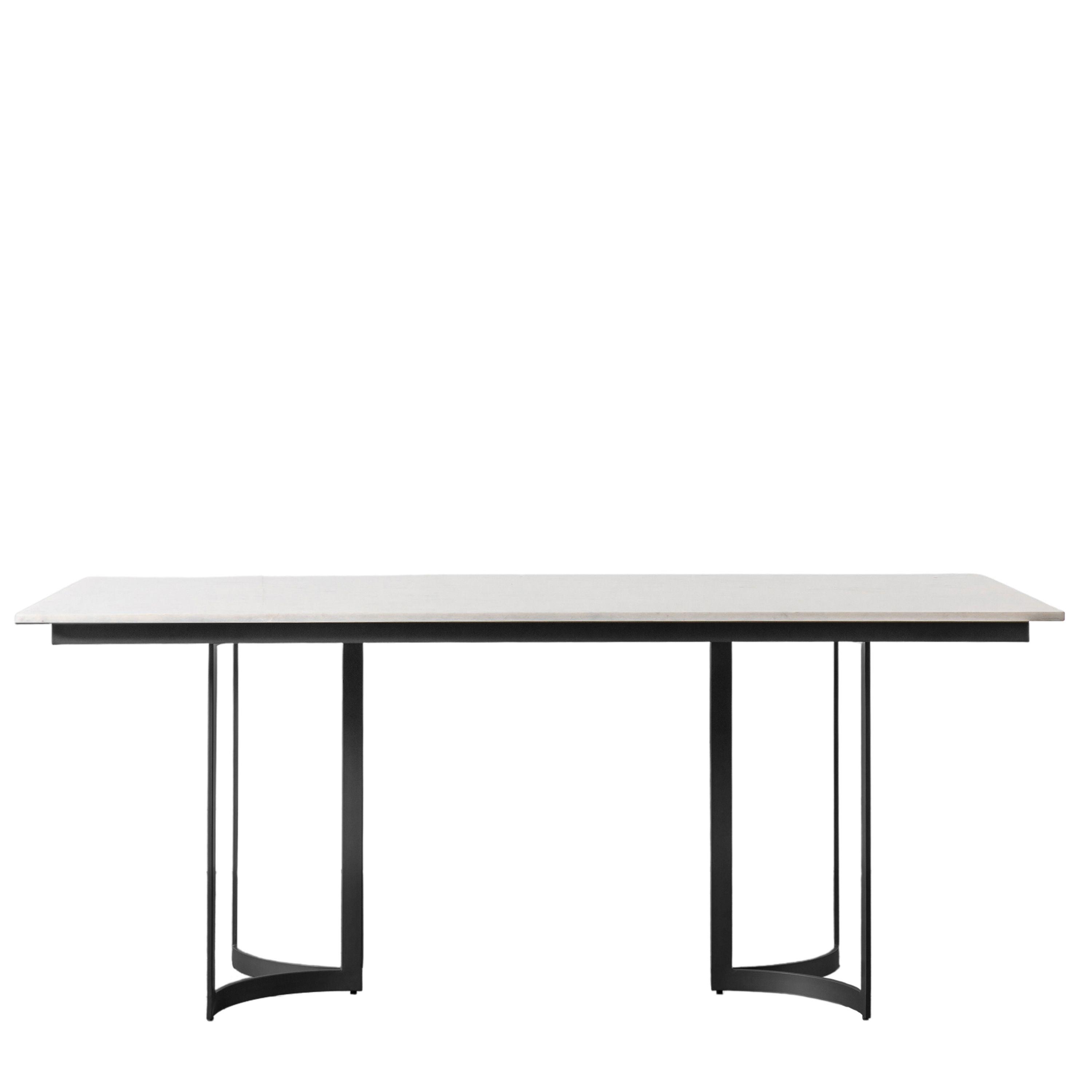 Everglade White Marble Top Dining Table with Black Iron Base - Maison Rêves UK