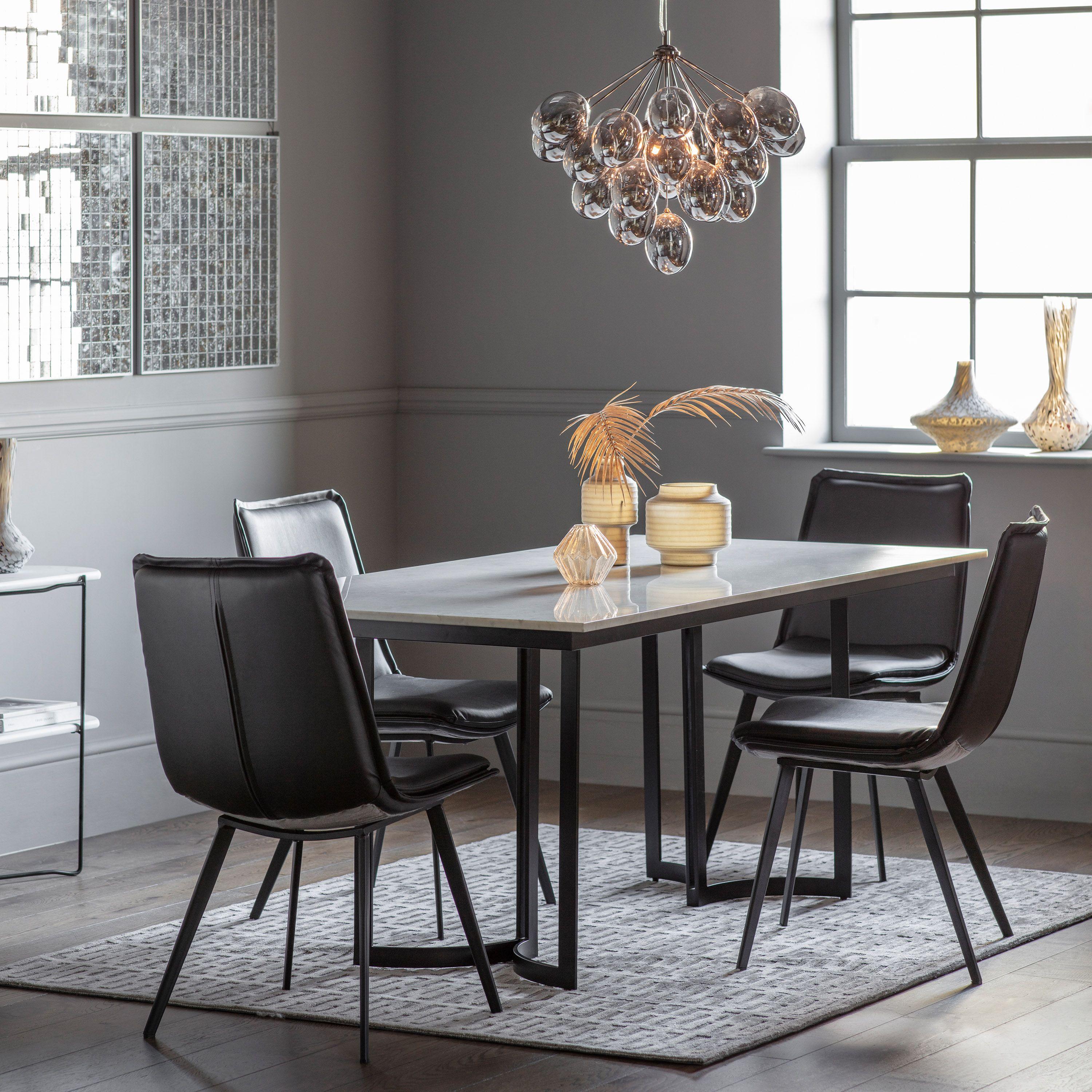 Everglade White Marble Top Dining Table with Black Iron Base - Maison Rêves UK