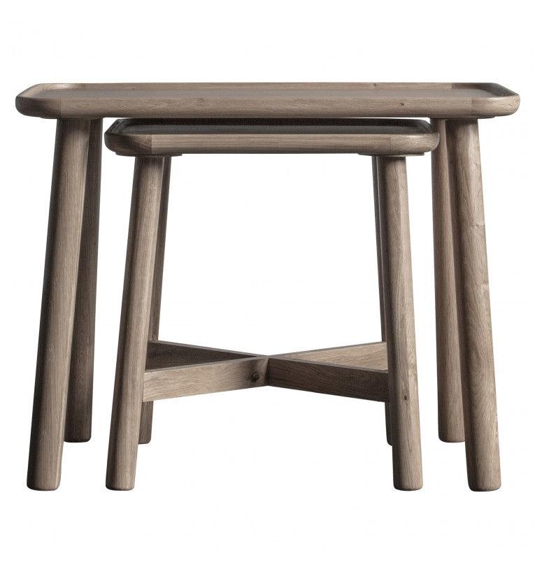 Fernhaven Solid Oak Nest Of 2 Tables Grey - Maison Rêves UK